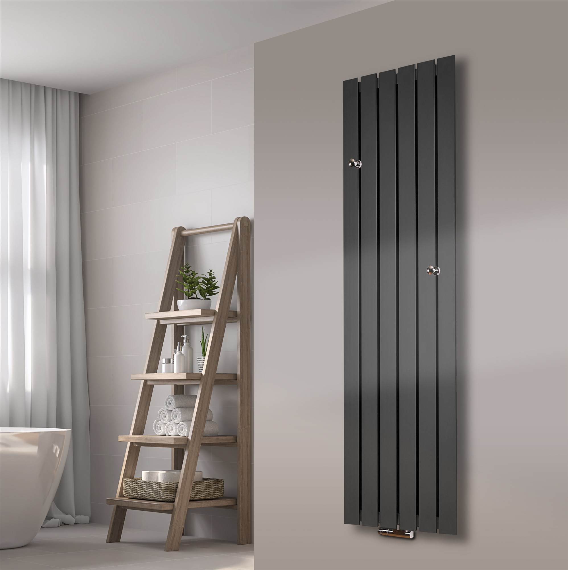 BADHEIZKÖRPER Design Peking 3 180x47cm anthrazit - moonstone (+ 2 Knopfhalter) SZAGATO Handtuchheizkörper mit Mittelanschluss Handtuchwärmer