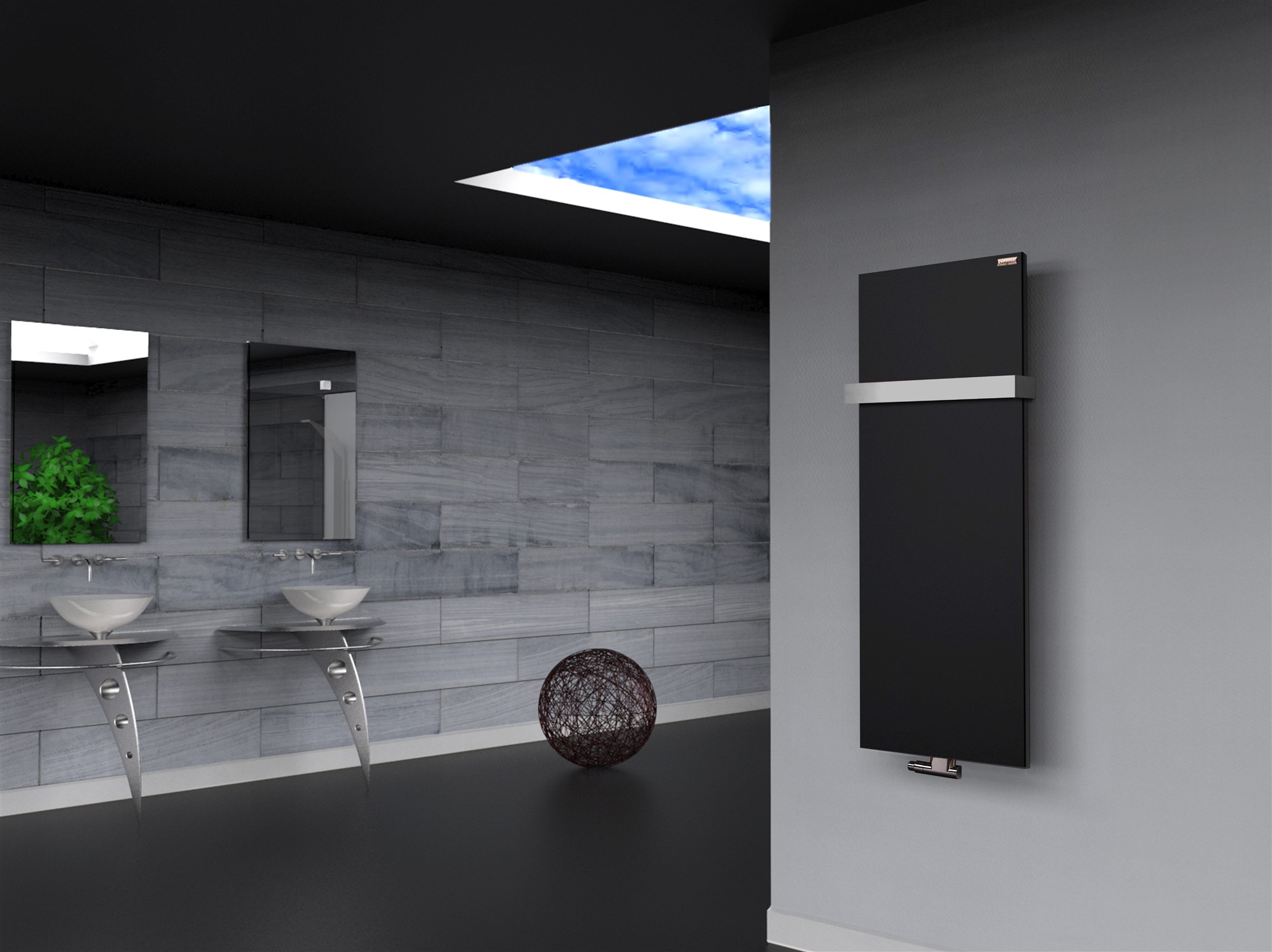 BADHEIZKÖRPER Design Mirror Steel 2 120x47cm 799 Watt schwarz (+1 Halter 50mm) SZAGATO Designheizkörper Handtuchheizkörper mit Mittelanschluss