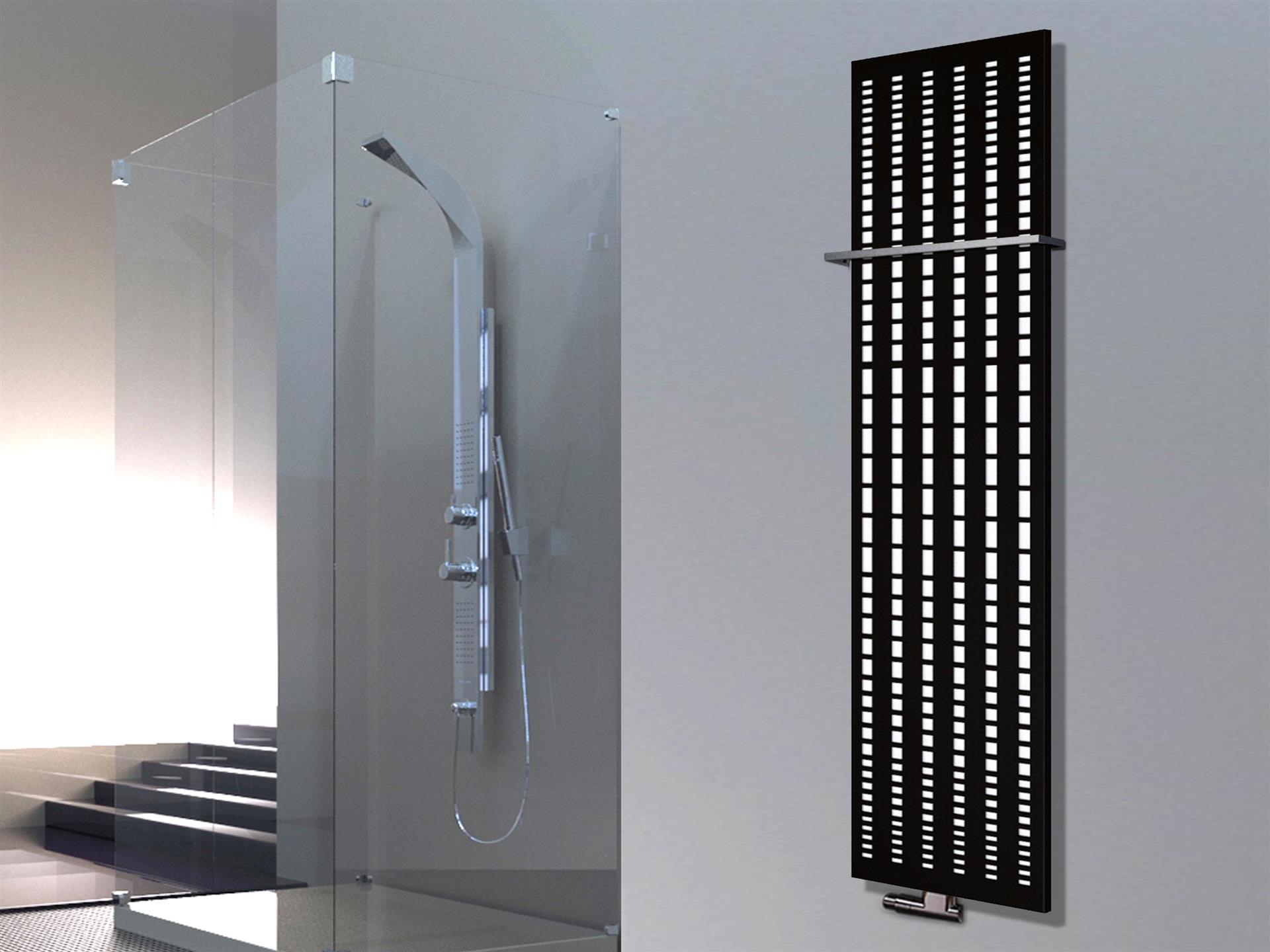 BADHEIZKÖRPER Design broken Mirror 3 180x47cm 1118Watt schwarz (+1 Halter 15mm) SZAGATO Designheizkörper Mittelanschluss Handtuchwärmer