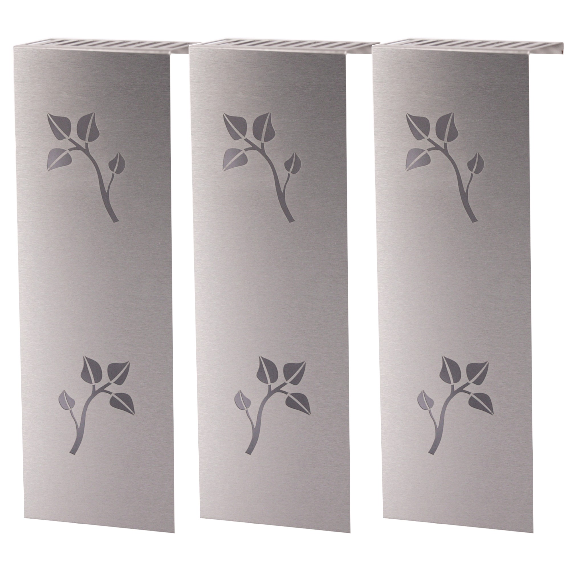 Heizkörperverkleidung Edelstahl matt 60 x 20cm Design Leaves (SET=3 Stück) SZAGATO Heizungsverkleidung Verkleidung Heizkörper Abdeckung für Heizkörper
