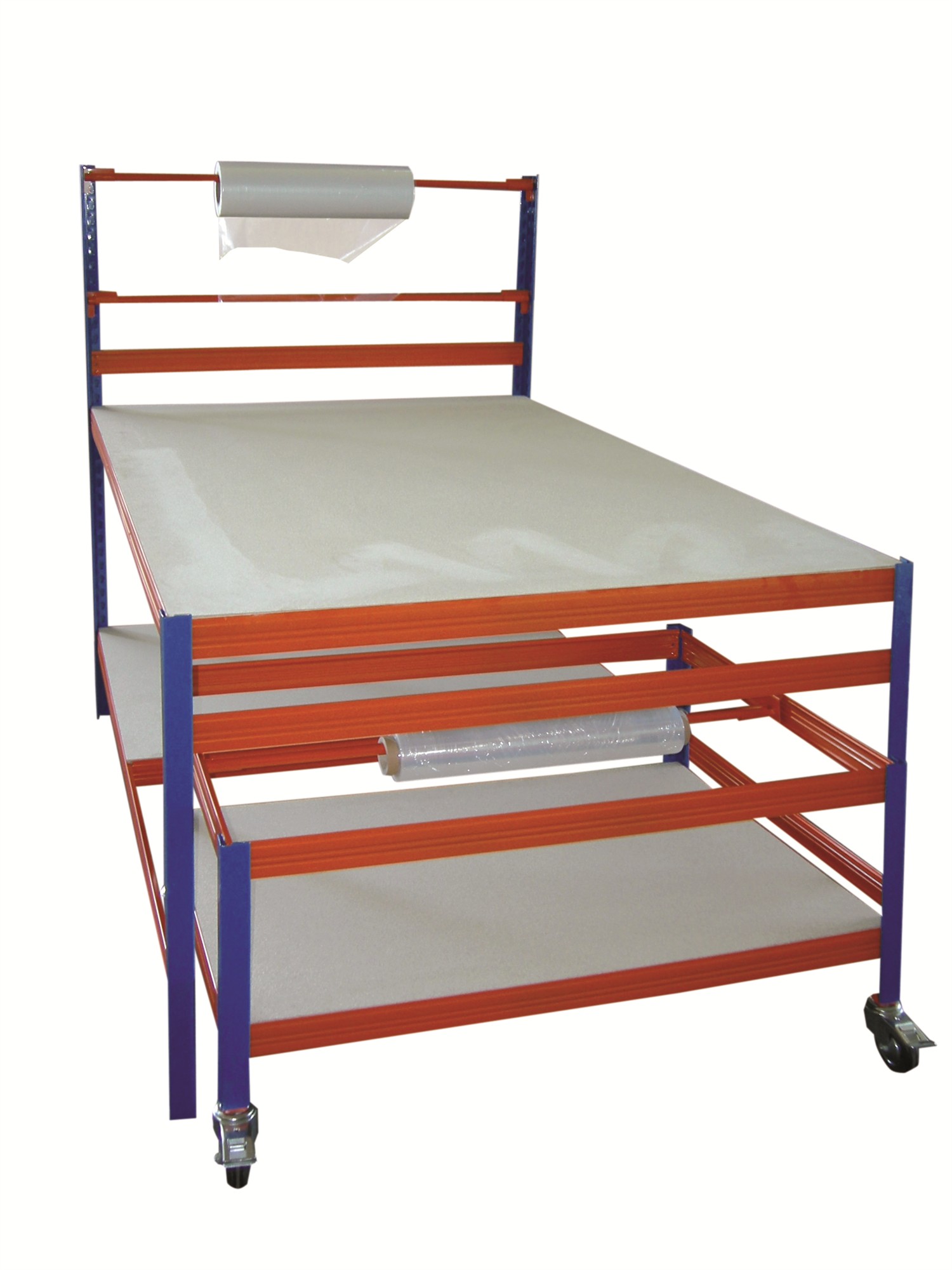 Packtisch 300 kg Profi 2 HxBxT 150x180x120cm SZAGATO inkl. Rollwagen 55x80x120cm blau - orange Verpackungstisch Verpackungsstation Pakete Pakettisch