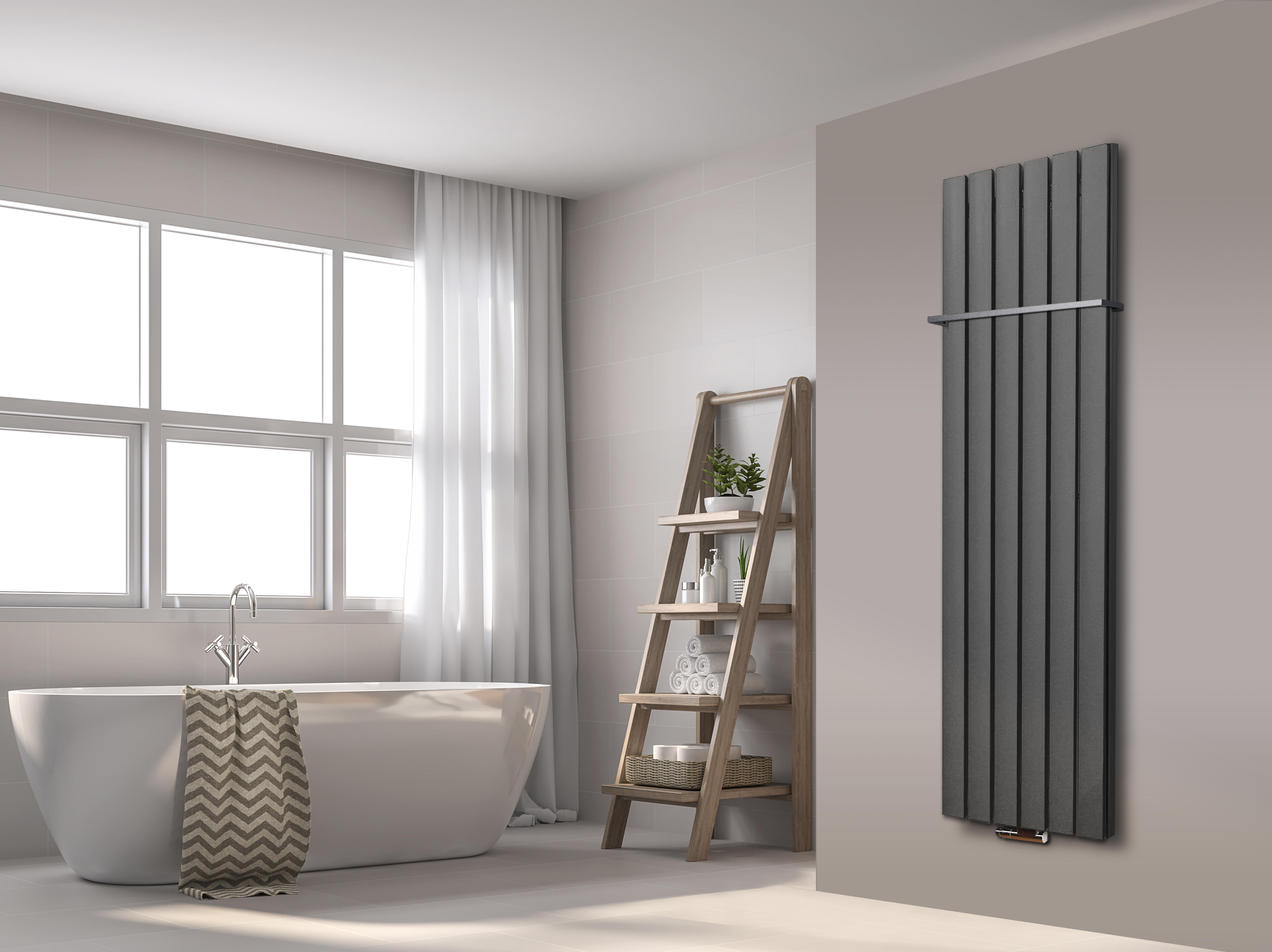 BADHEIZKÖRPER Design Peking 6 180x47cm 1964 Watt anthrazit - moonstone (+1 Halter 15mm) SZAGATO Handtuchheizkörper mit Mittelanschluss Handtuchwärmer