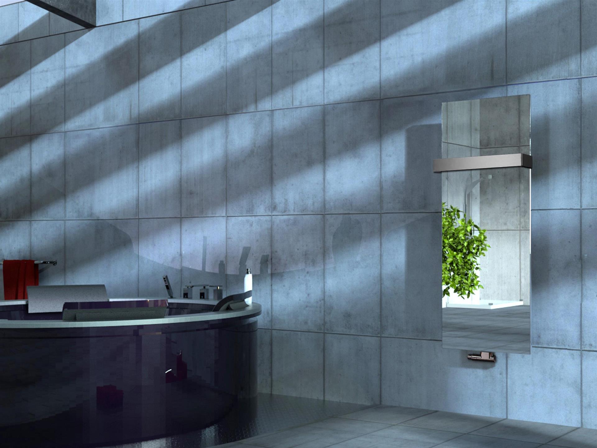 BADHEIZKÖRPER mit Spiegel Design Mirror 2 120x47cm 799 Watt Edelstahl +1 Halter 50mm SZAGATO Designheizkörper Handtuchheizkörper mit Mittelanschluss