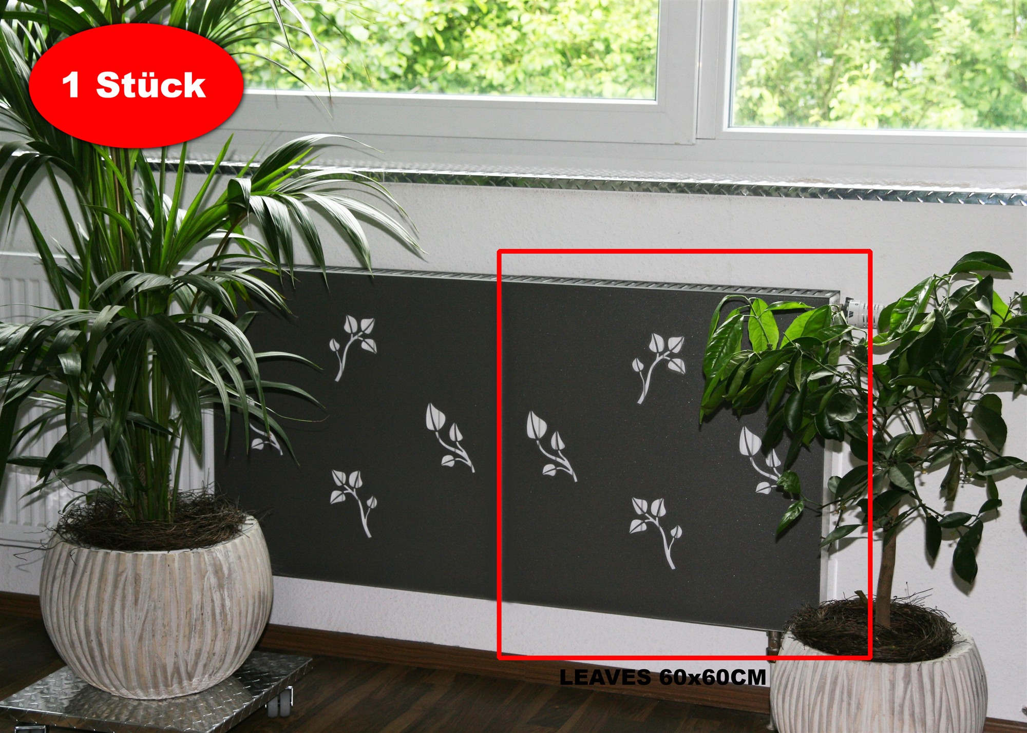 Heizkörperverkleidung 60 x 60cm Leaves anthrazit (1 Stück) SZAGATO Heizungsverkleidung Verkleidung Heizkörper Abdeckung Heizkörper Heizungsabdeckung