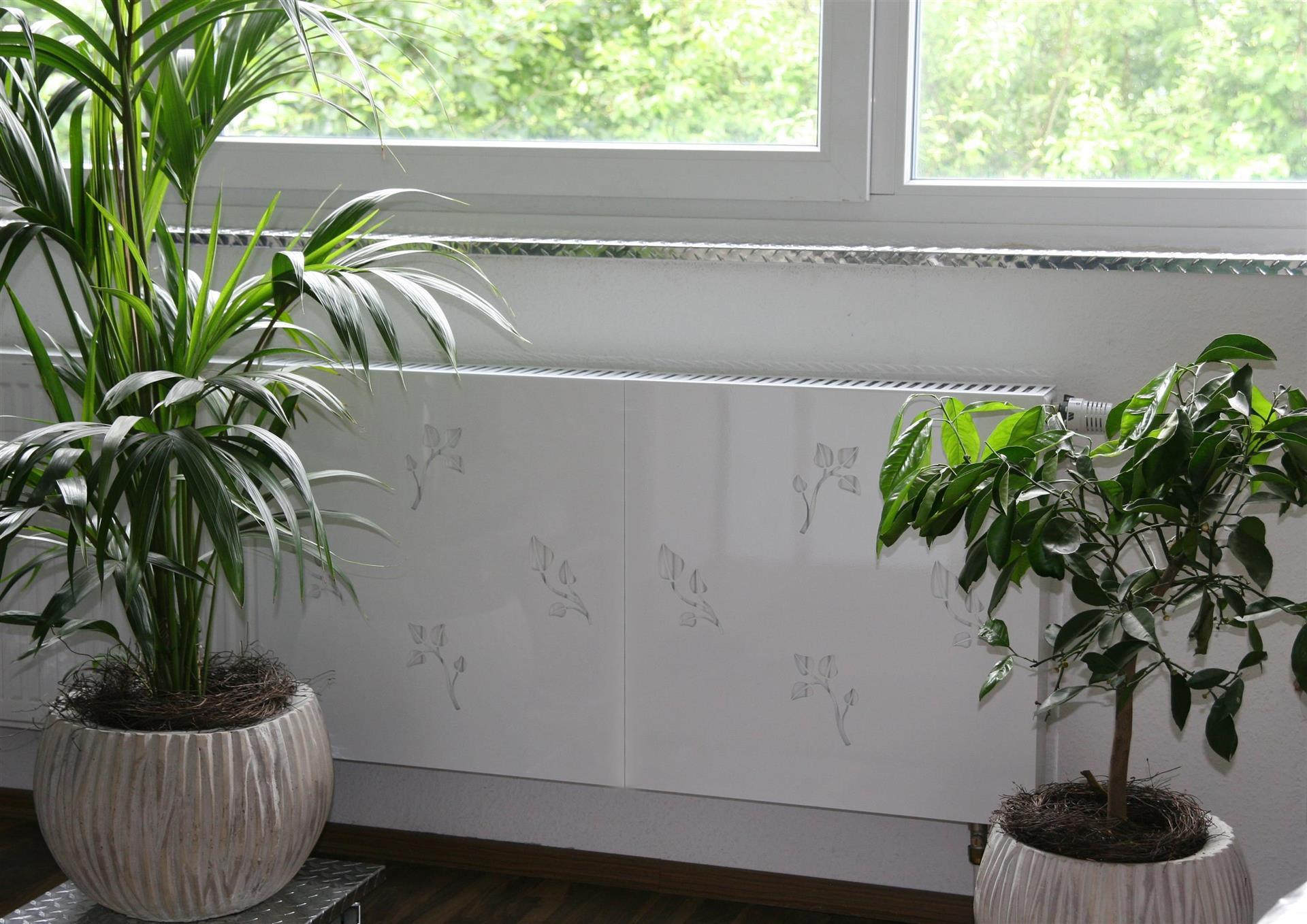 Heizkörperverkleidung 60x 60cm Design Leaves weiß (1 Stück) SZAGATO Heizungsverkleidung Verkleidung Heizkörper Abdeckung Heizkörper Heizungsabdeckung