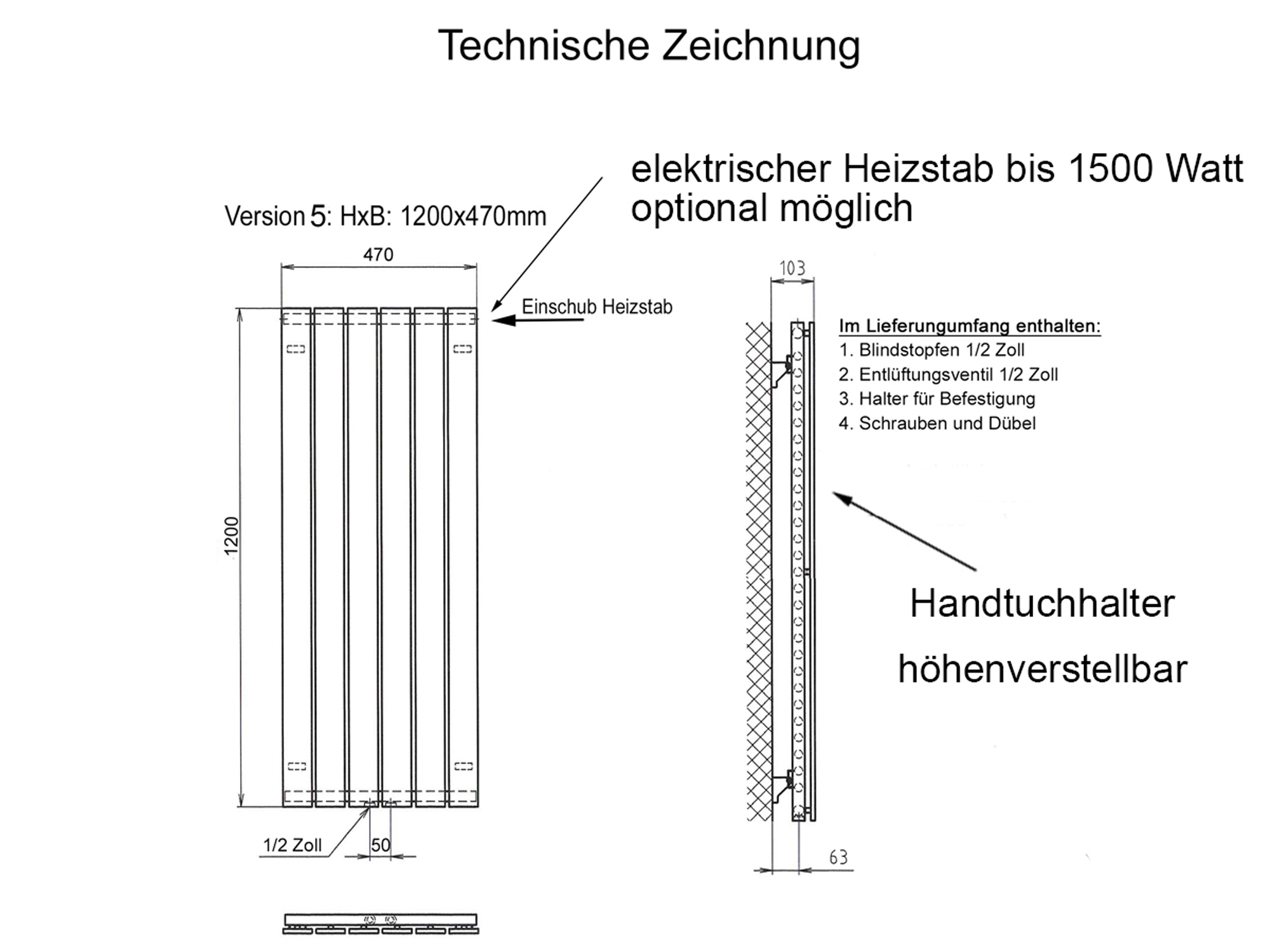 BADHEIZKÖRPER Design Peking 5 120x47cm 1458 Watt moonstone (+1 Halter 50mm glänzend) SZAGATO Designheizkörper Handtuchheizkörper mit Mittelanschluss Handtuchwärmer