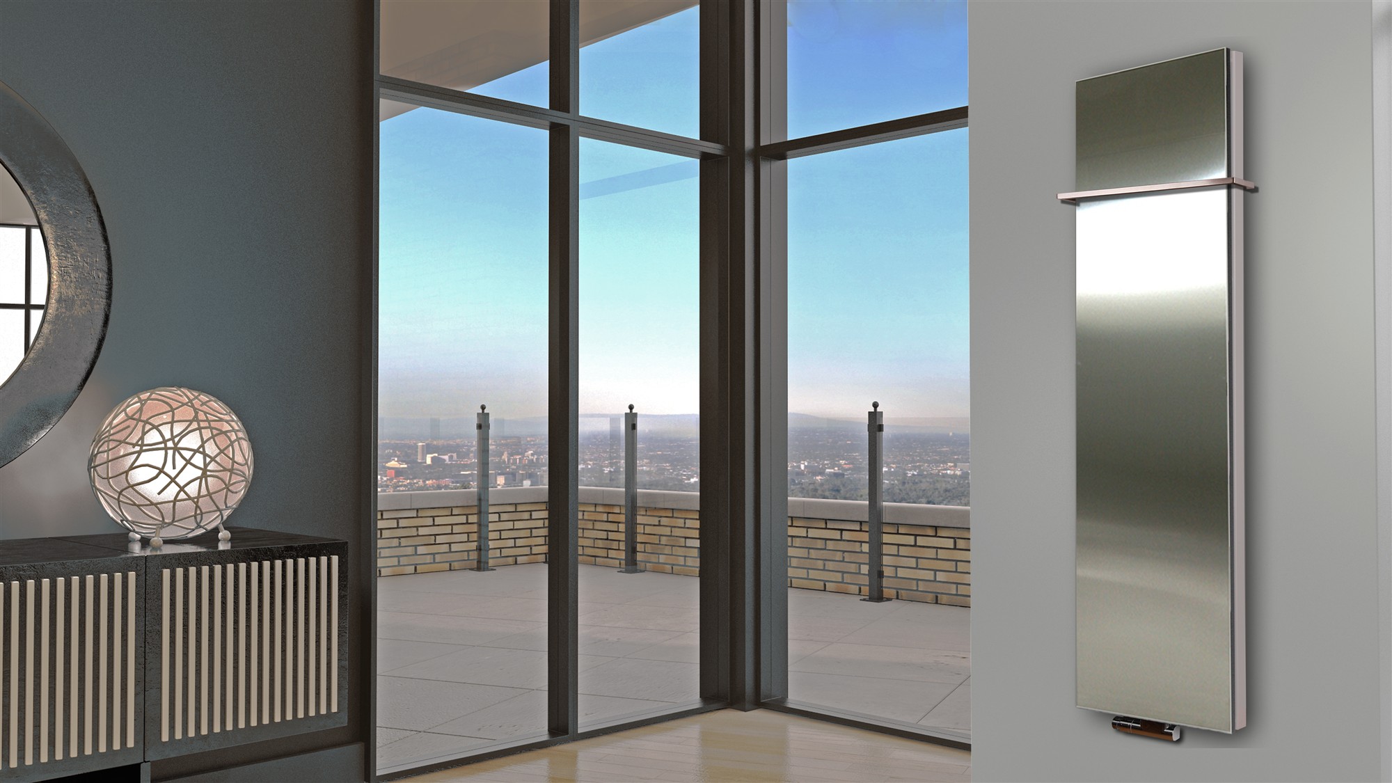 BADHEIZKÖRPER Design Mirror 6 180x47cm 1964 Watt Edelstahl matt (+1 Halter 15mm) SZAGATO Designheizkörper Handtuchheizkörper mit Mittelanschluss