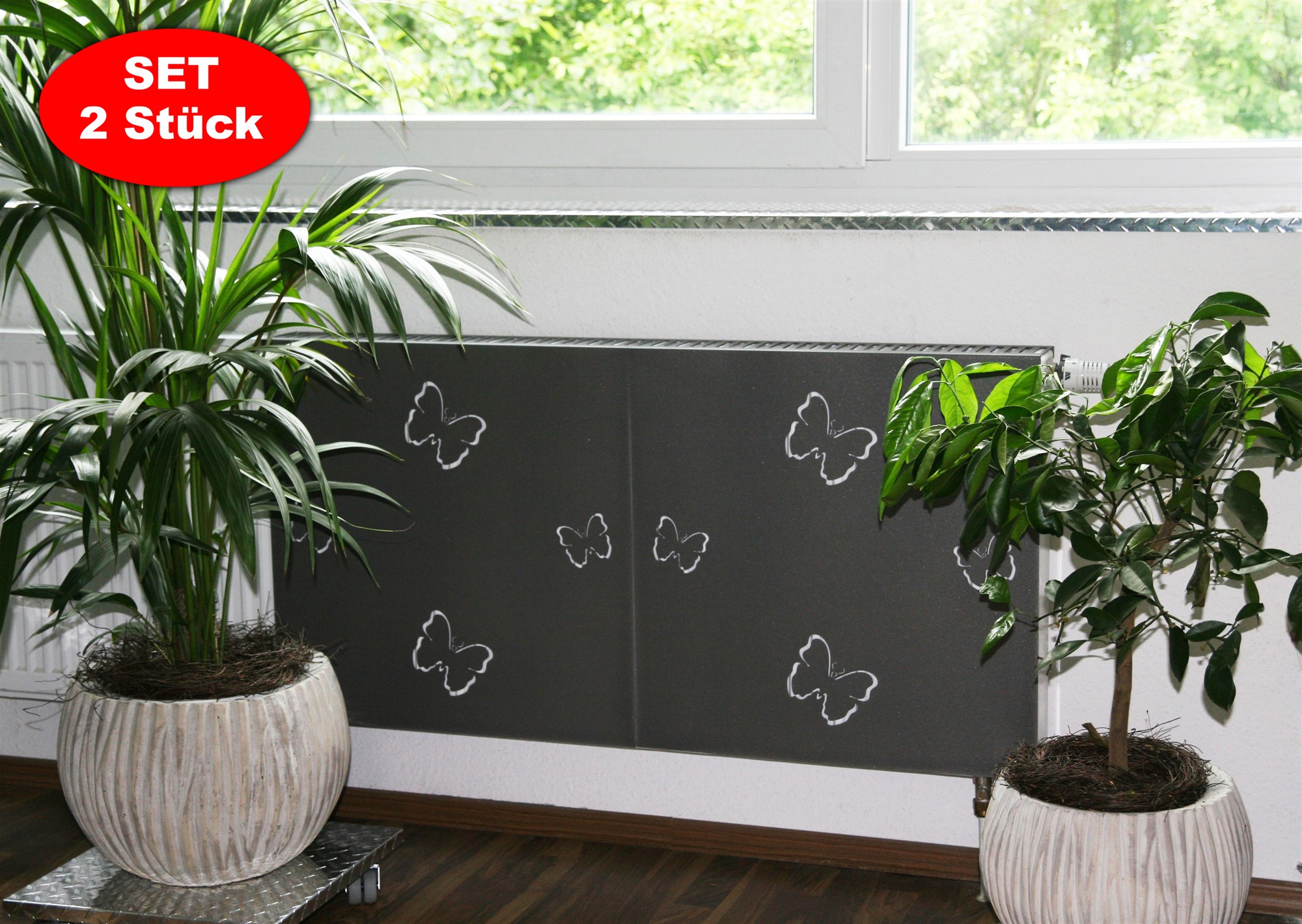 Heizkörperverkleidung 60x 60cm Butterfly anthrazit moonstone SET= 2 Stück SZAGATO Heizungsverkleidung Verkleidung Heizkörper Abdeckung für Heizkörper