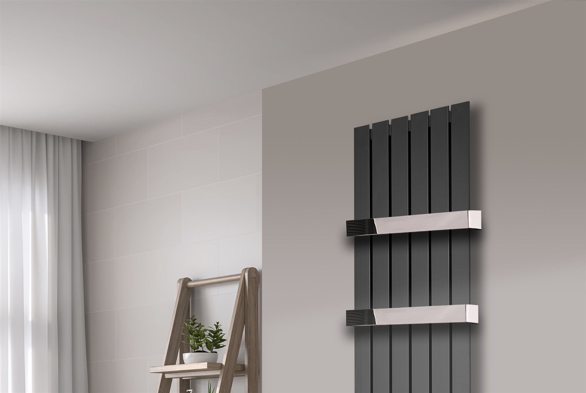 BADHEIZKÖRPER Design Peking 3 180x47cm anthrazit - moonstone (+2 Halter 50mm Hochglanz) SZAGATO Handtuchheizkörper mit Mittelanschluss