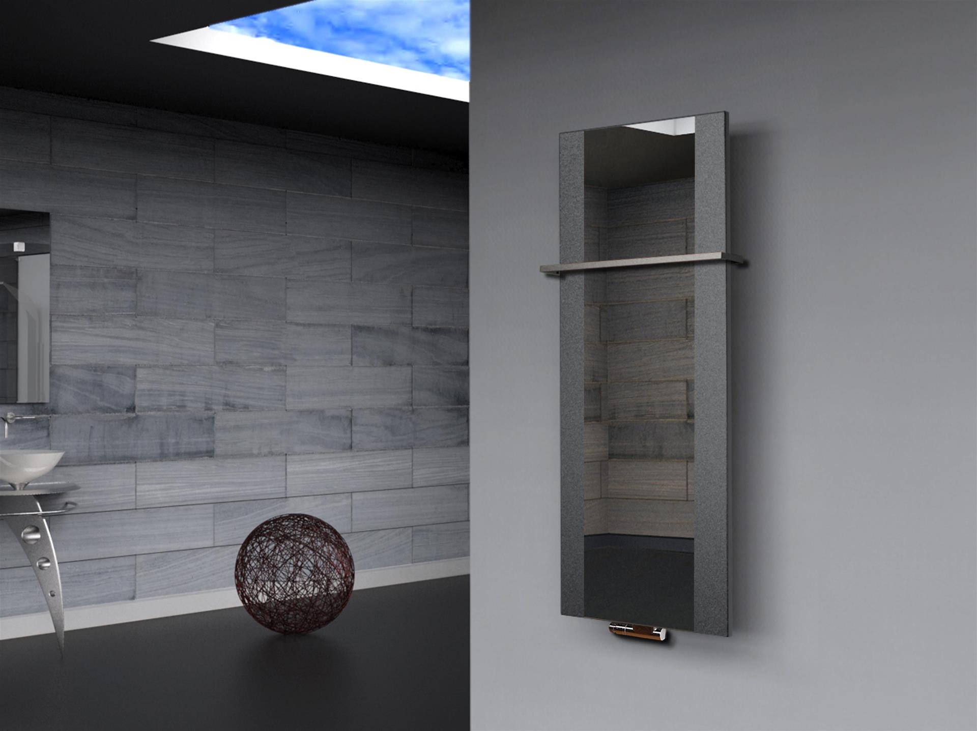 BADHEIZKÖRPER mit Spiegel Design Singapur 2 120x47cm 799 Watt anthrazit - moon (+1 Halter 15mm) SZAGATO Designheizkörper mit Mittelanschluss