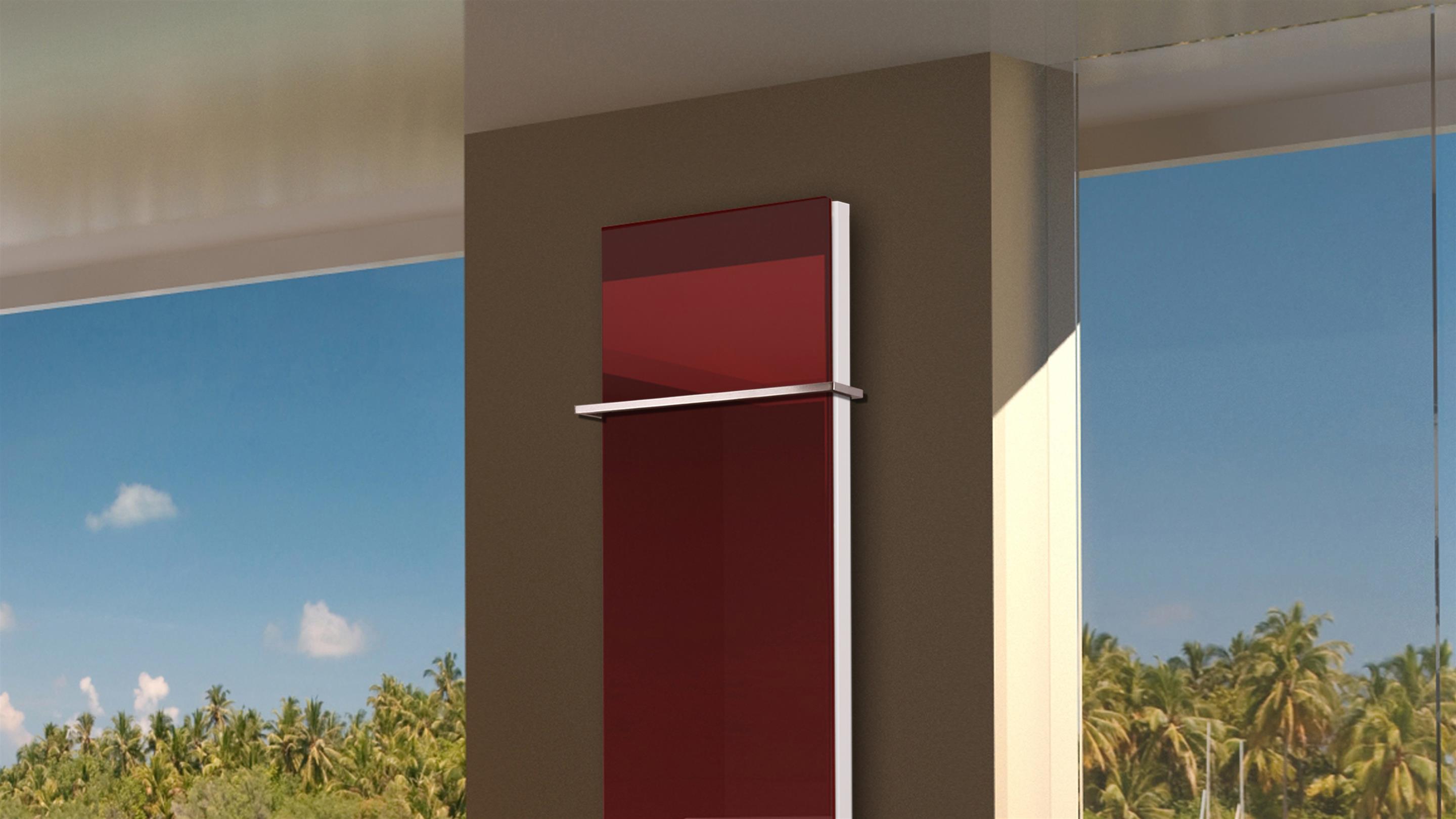 BADHEIZKÖRPER mit Glas Montevideo 6 Glasfront 180x47cm 1964 Watt rot + 1 Halter 15mm SZAGATO Designheizkörper Handtuchheizkörper mit Mittelanschluss