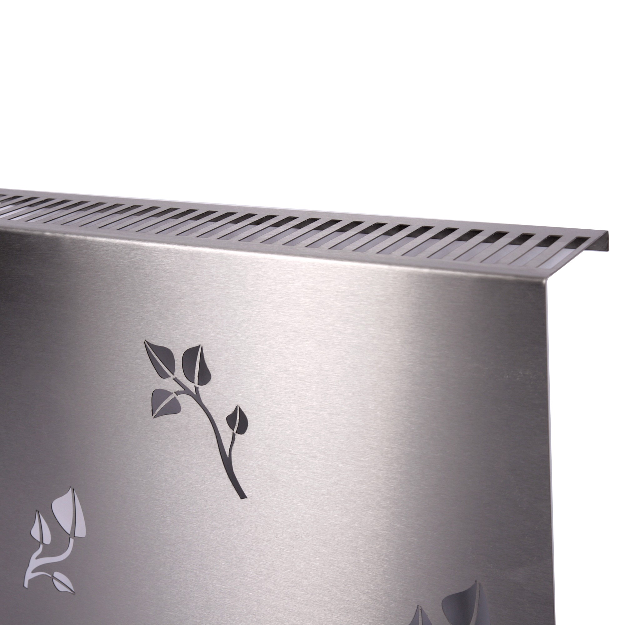 Heizkörperverkleidung Edelstahl matt 60 x 20cm Design Leaves (1 Stück) SZAGATO Heizungsverkleidung Verkleidung Heizkörper Abdeckung für Heizkörper