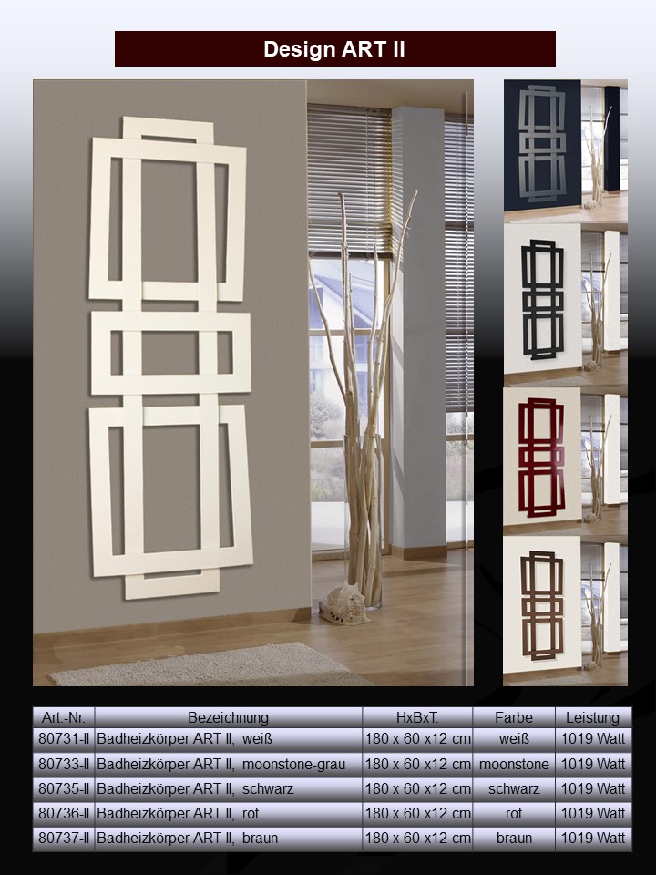 BADHEIZKÖRPER Design ART II (breite Version) 180x60cm 1019 Watt rot SZAGATO Designheizkörper Handtuchheizkörper mit Mittelanschluss Handtuchwärmer