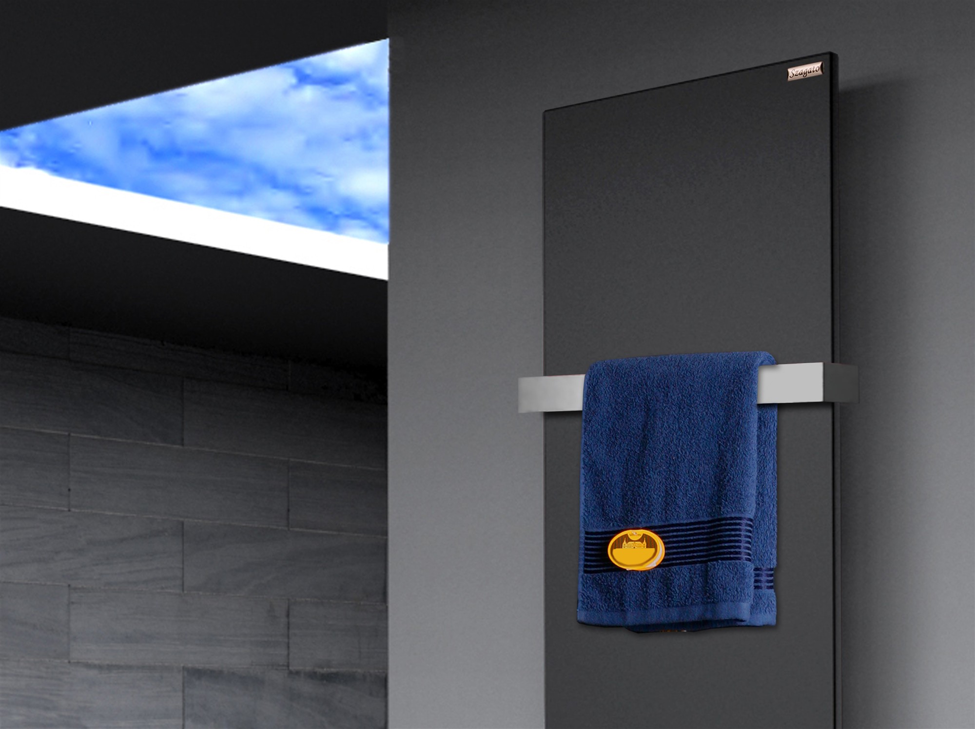 BADHEIZKÖRPER Design Mirror Steel 3 180x47cm 1118 Watt schwarz (+1 Halter 50mm) SZAGATO Handtuchheizkörper mit Mittelanschluss Handtuchwärmer