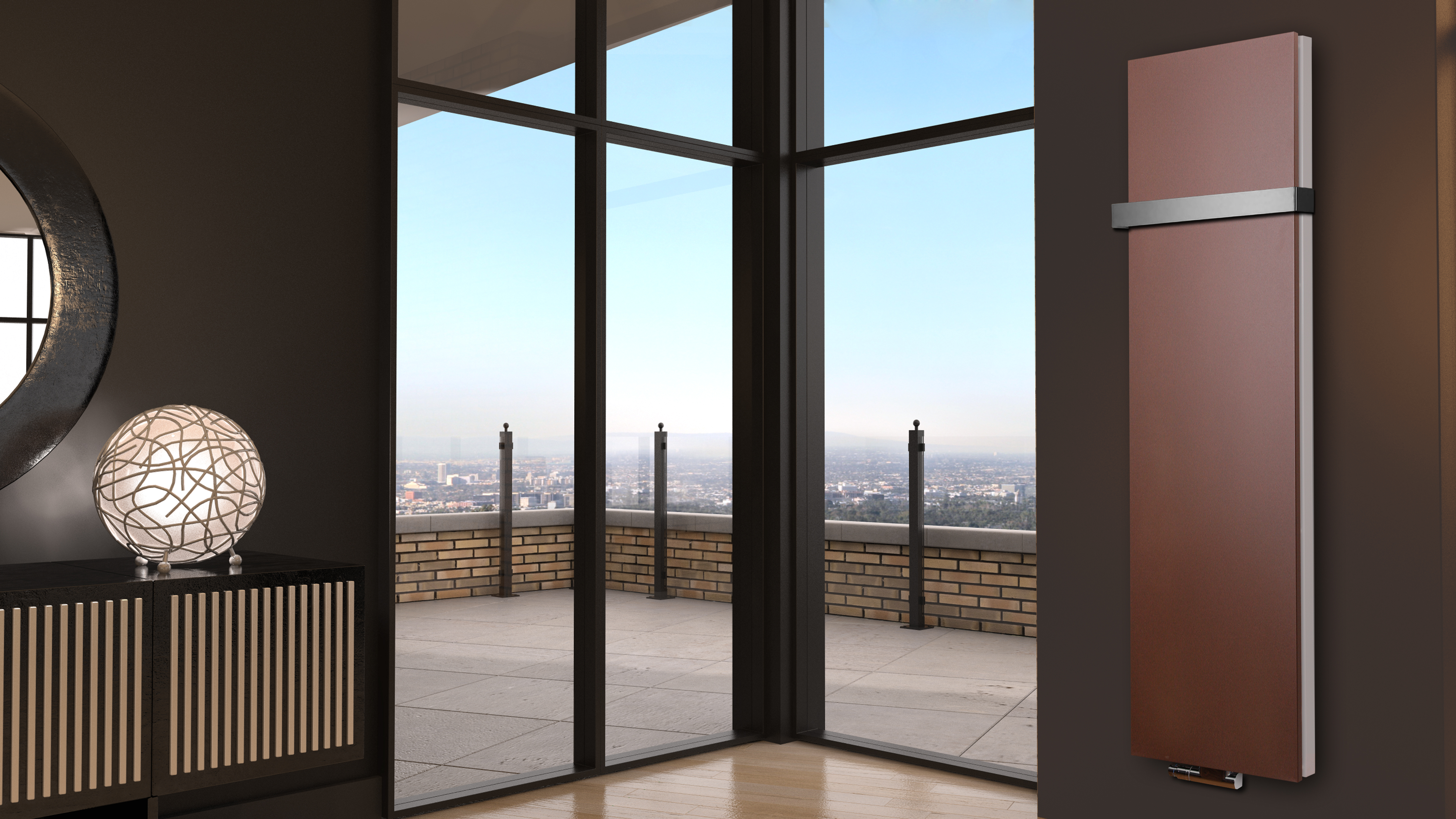 BADHEIZKÖRPER Design Mirror Steel 6 180x47cm 1964Watt braun +1 Halter 50mm SZAGATO Designheizkörper Handtuchheizkörper Mittelanschluss Handtuchwärmer