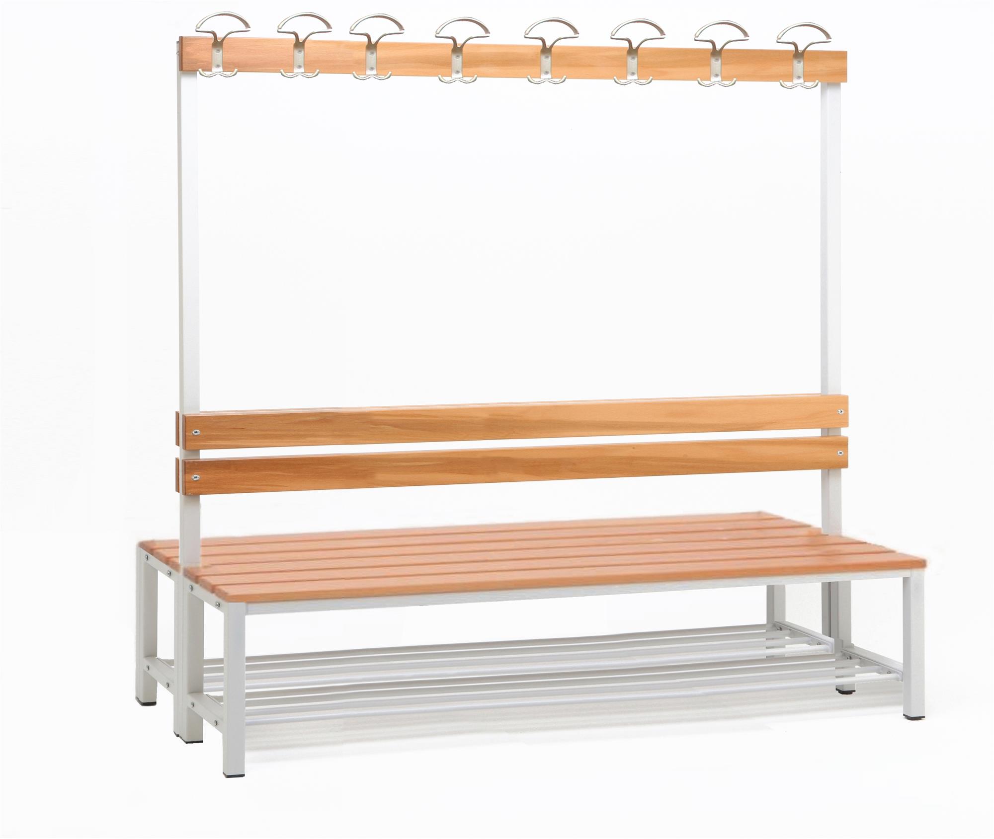 Garderobenbank mit Haken 2-seitig 2 Sitzbänke mit Schuhrost HxBxT 170x150x60cm Marke SZAGATO | Umkleidebank Umkleide Sitzbank Garderobe mit Sitzbank
