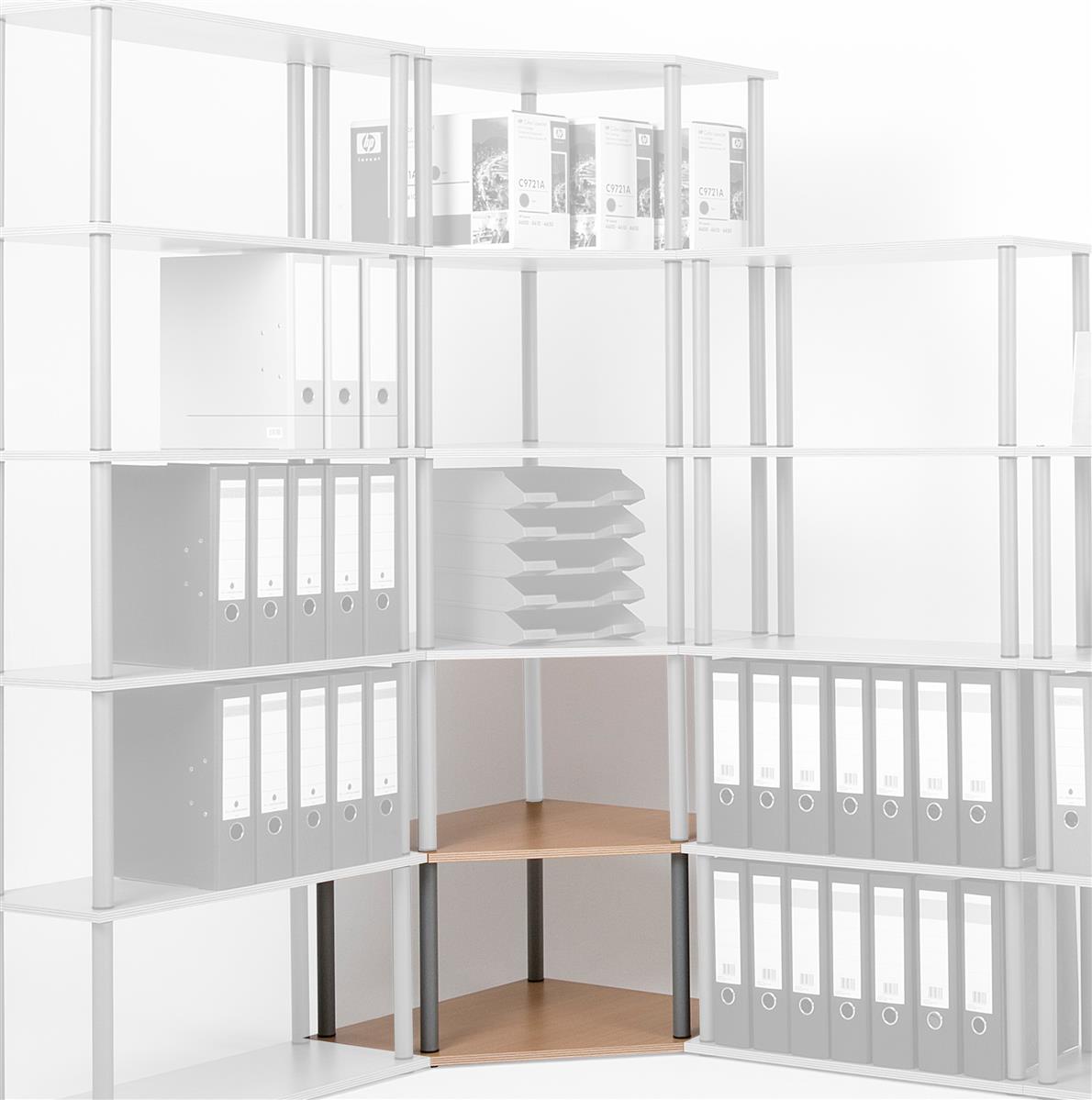 Wohnzimmerregal Bücherregal SZAGATO Eckregal 39x60x60cm Ahorn 2 Böden Made in Germany Ordnerregal Bücherregal Büroregal Holzregal Lagerregal