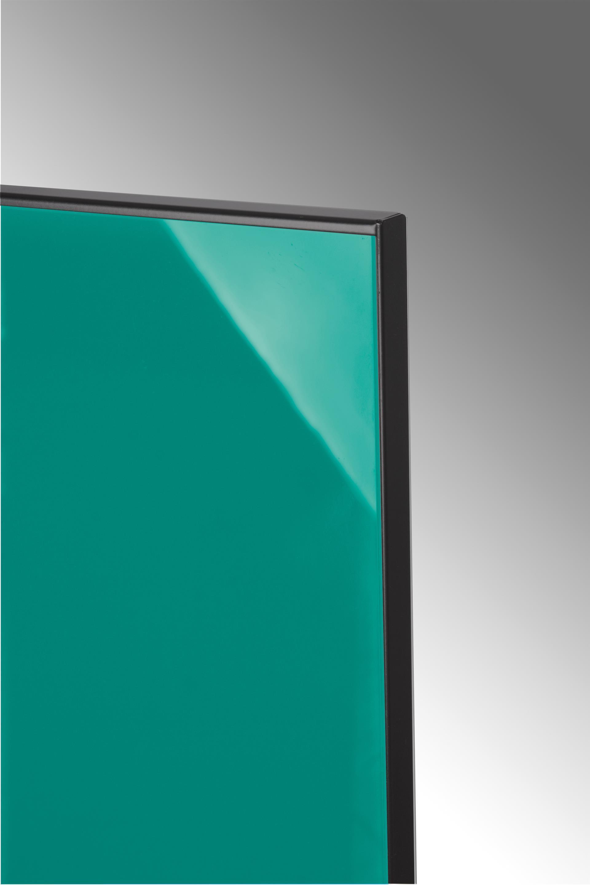 Badheizkörper mit Glas Design Montevideo 3 Glasfront 180x47cm 1118 Watt türkis +2 Halter 50mm SZAGATO Designheizkörper Mittelanschluss Handtuchwärmer