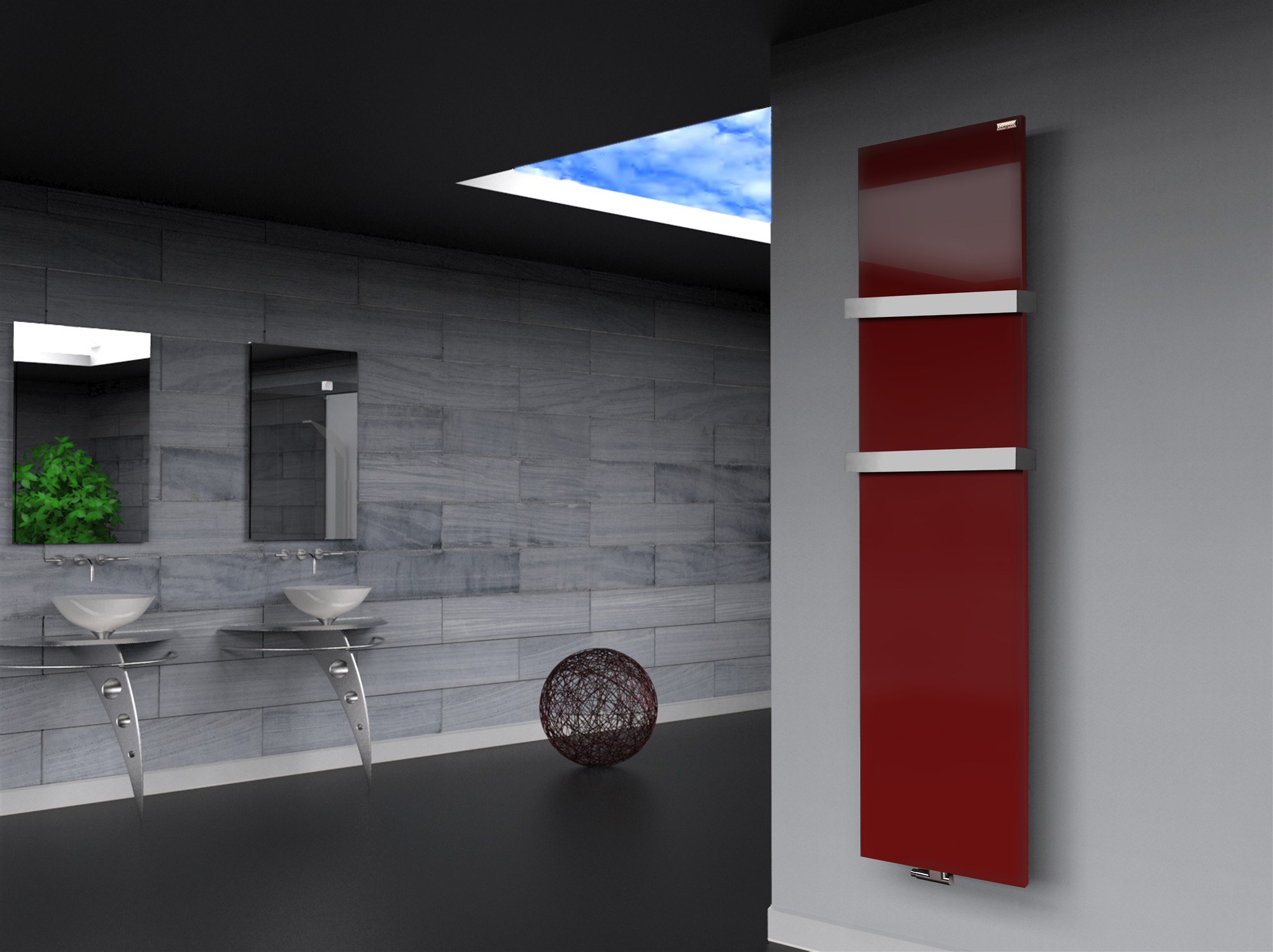 BADHEIZKÖRPER Design Mirror Steel 3 180x47cm 1118 Watt rot (RAL 3004) (+2 Halter 50mm) SZAGATO Designheizkörper mit Mittelanschluss Handtuchwärmer