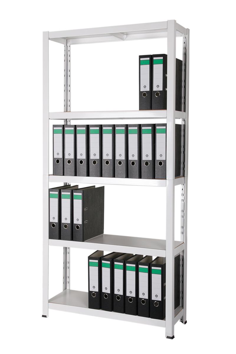 Archivregal 150 kg 180x90x30cm 55 Ordner 5 Metallböden weiß SZAGATO Metallregal Fachbodenregal Lagerregal Metall Aktenregal Ordnerregal Büroregal