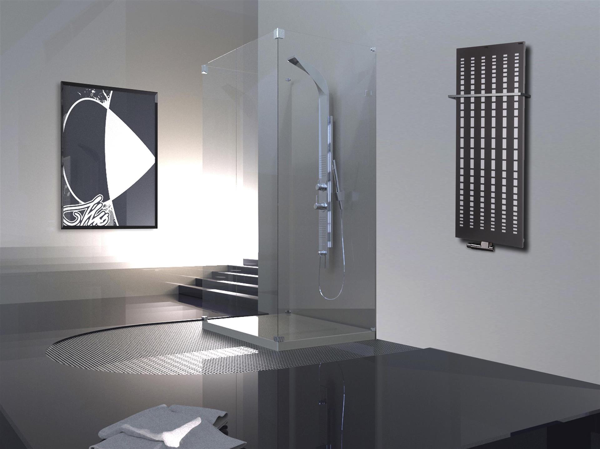 BADHEIZKÖRPER Design broken Mirror 2 120x47cm 799 Watt anthrazit - moonstone (+1 Halter 15mm) SZAGATO Designheizkörper Mittelanschluss Handtuchwärmer