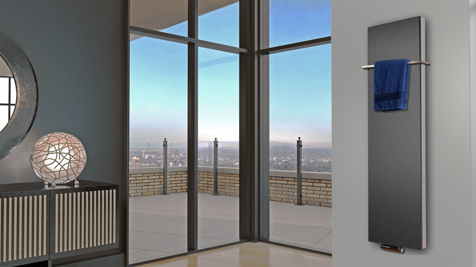 BADHEIZKÖRPER Design Mirror Steel 6 180x47cm 1964 Watt anthrazit - moonstone (+1 Halter 15mm) SZAGATO Designheizkörper Mittelanschluss Handtuchwärmer