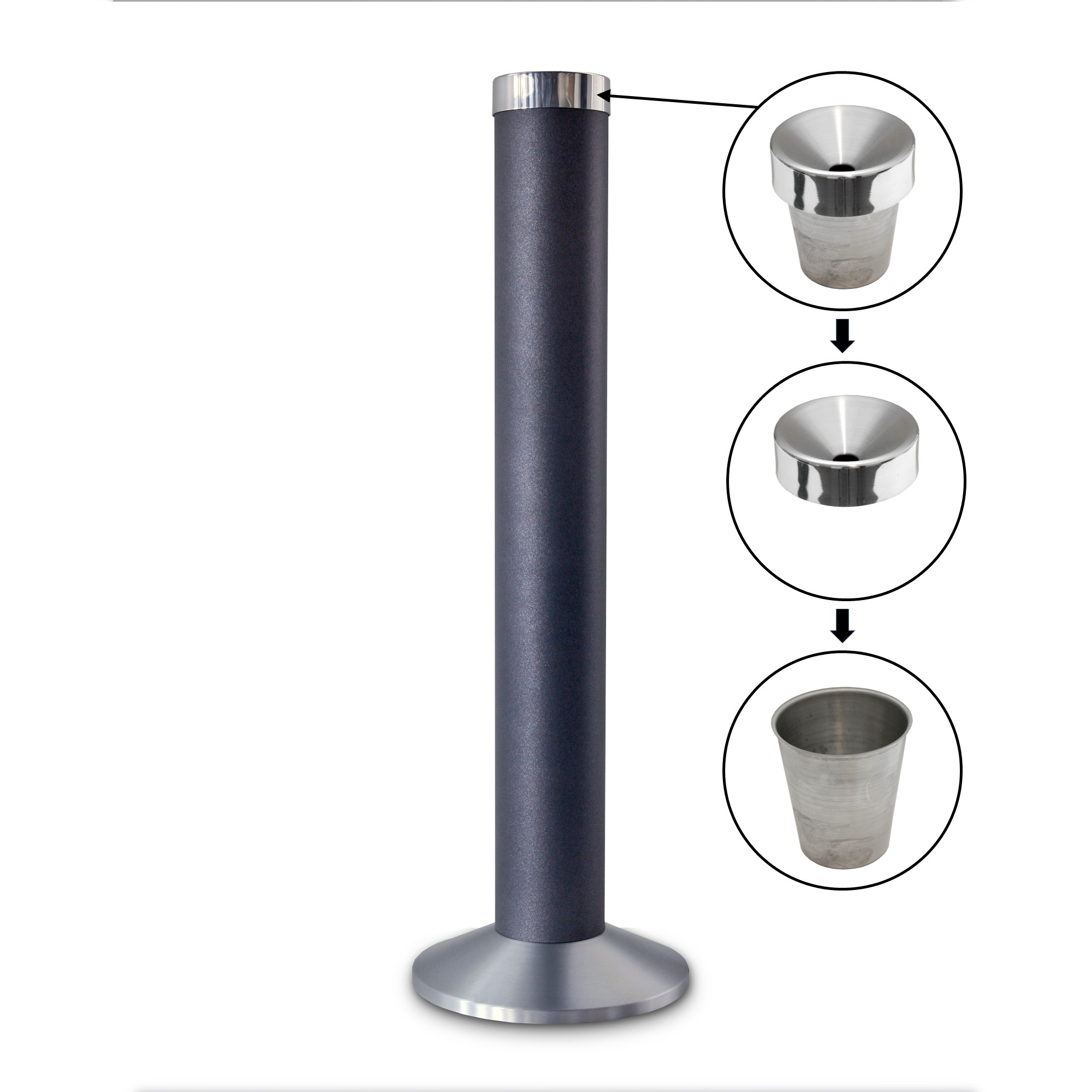 Aschenbecher Säule 81x25cm ALU anthrazit -moonstone SZAGATO Made in Germany Aschenbecher groß Stand-Aschenbecher außen großer Aschenbecher stehend