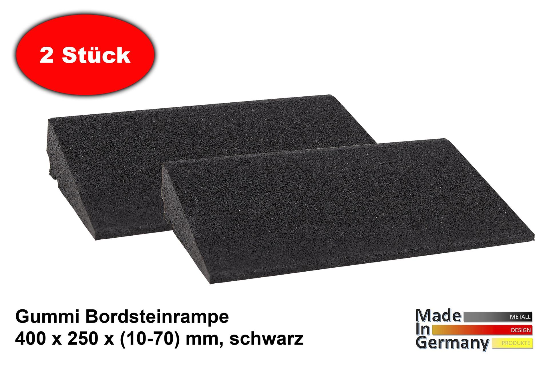 Bordsteinrampe Gummi 70mm SET 2 Stück 40x25x7cm schwarz SZAGATO Schwellenrampe Auffahrhilfe Bordsteinkeile Bordstein Auffahrrampe Bordsteinkanten