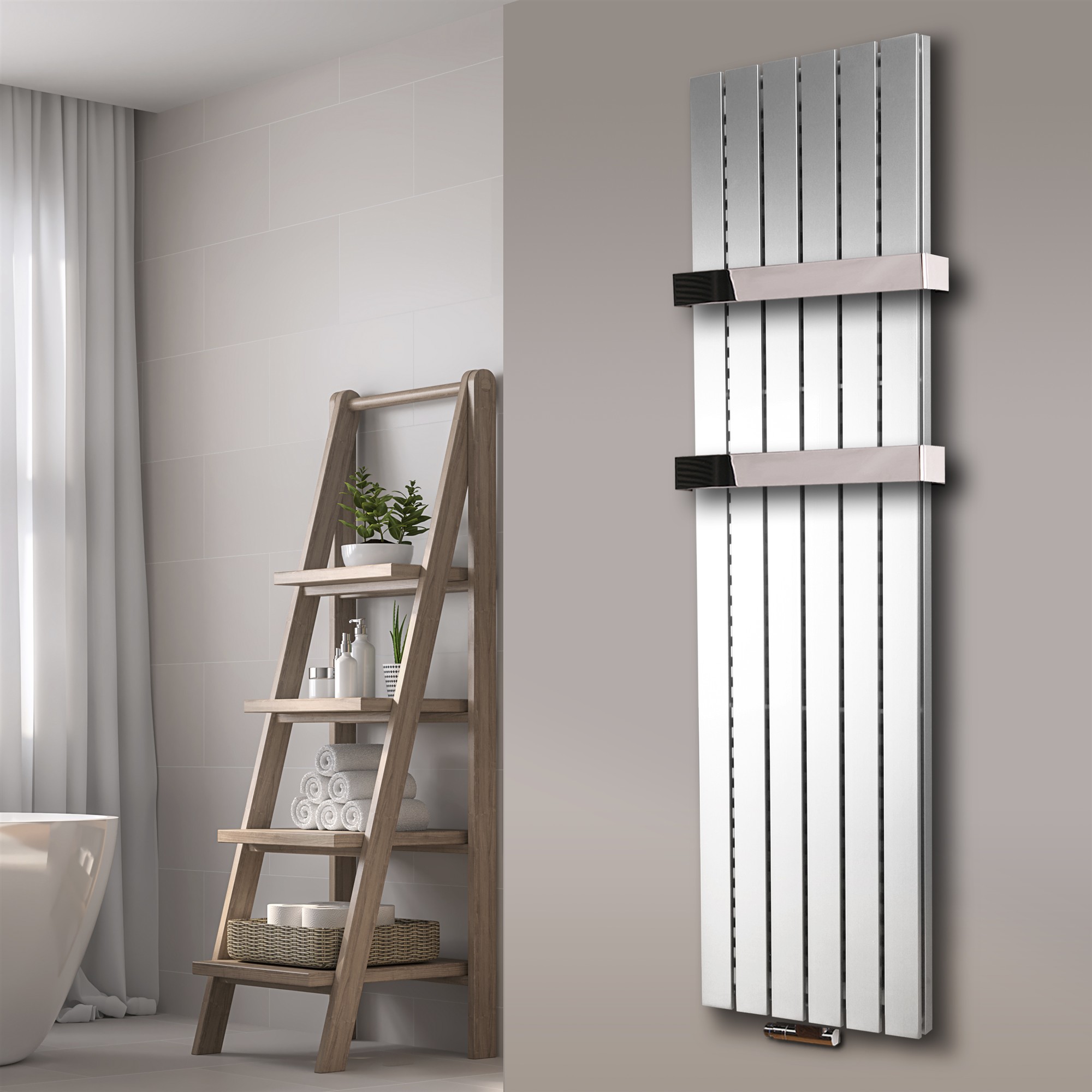 BADHEIZKÖRPER Design Peking 6 180x47cm 1964 Watt weiß +2 Halter 50mm glänzend SZAGATO Designheizkörper Handtuchheizkörper mit Mittelanschluss