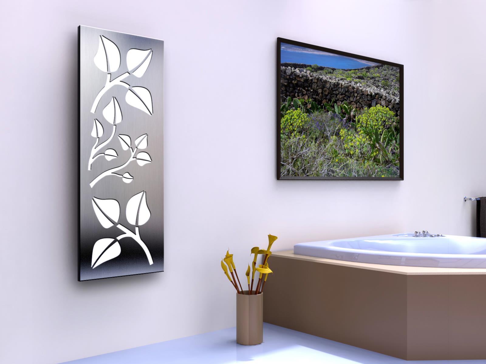 BADHEIZKÖRPER Design Leaves 2 120x47cm 799 Watt Edelstahl matt SZAGATO Designheizkörper Handtuchheizkörper mit Mittelanschluss Handtuchwärmer