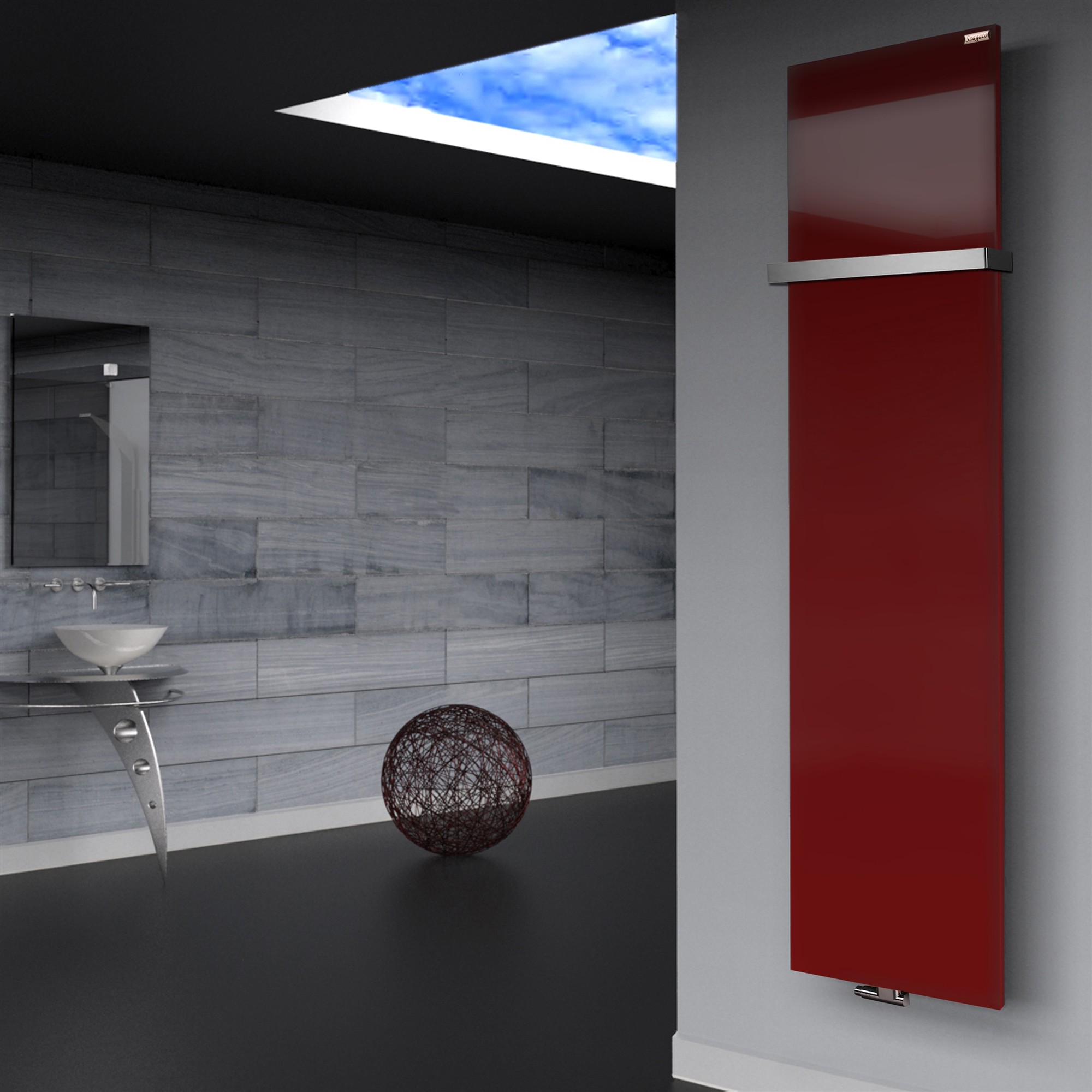 BADHEIZKÖRPER Design Mirror Steel 3 180x47cm 1118 Watt rot +1 Halter 30mm SZAGATO Designheizkörper Handtuchheizkörper Mittelanschluss Handtuchwärmer