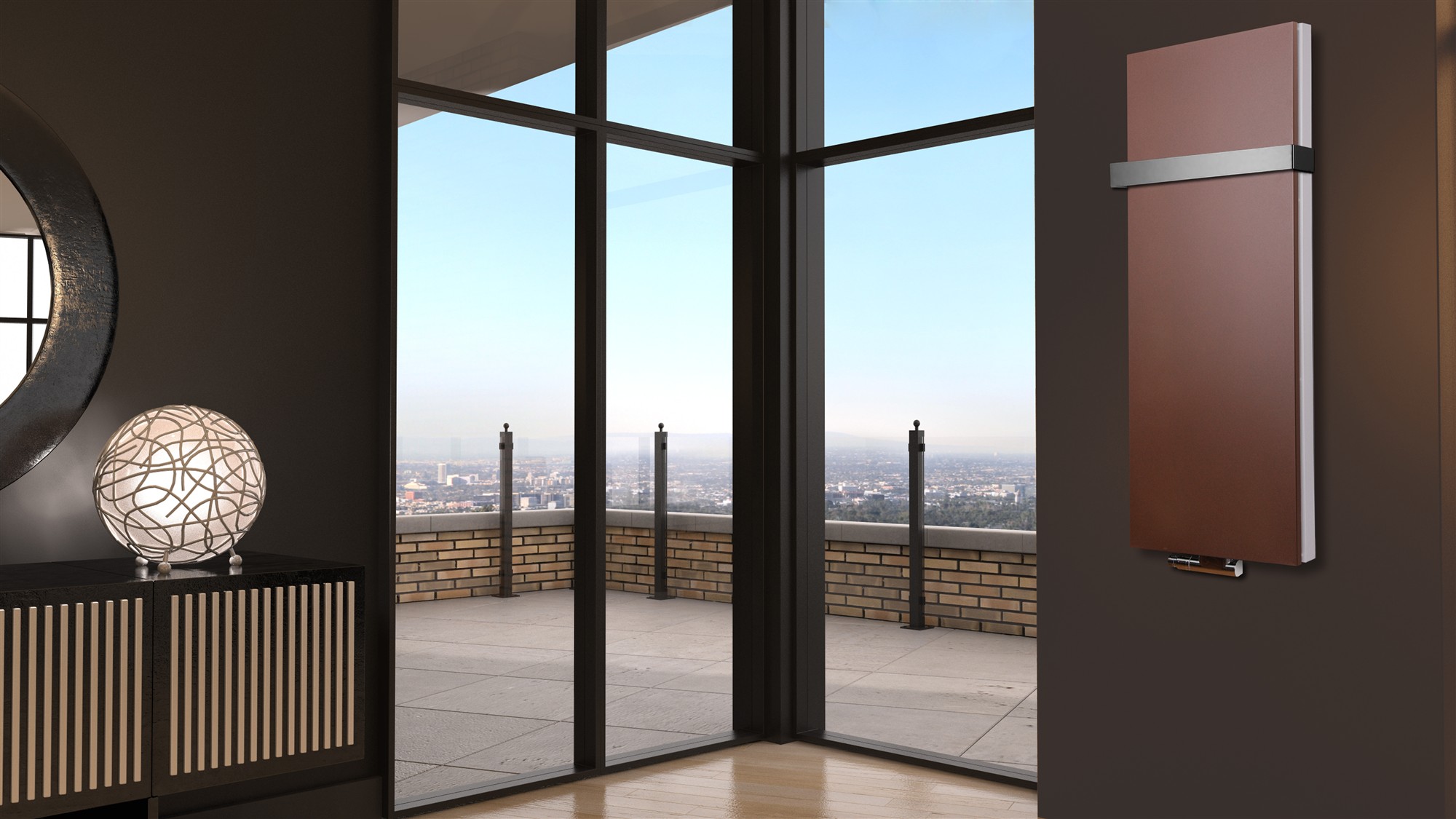 BADHEIZKÖRPER Design Mirror Steel 5 120x47cm 1458 Watt braun (+1 Halter 50mm) SZAGATO Designheizkörper Handtuchheizkörper mit Mittelanschluss