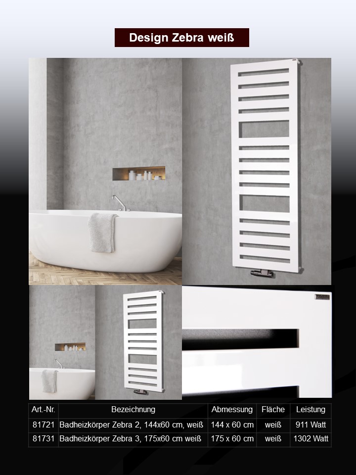 BADHEIZKÖRPER Design Zebra 3 175x60cm 1302 Watt weiß SZAGATO Designheizkörper Handtuchheizkörper mit Mittelanschluss Handtuchwärmer