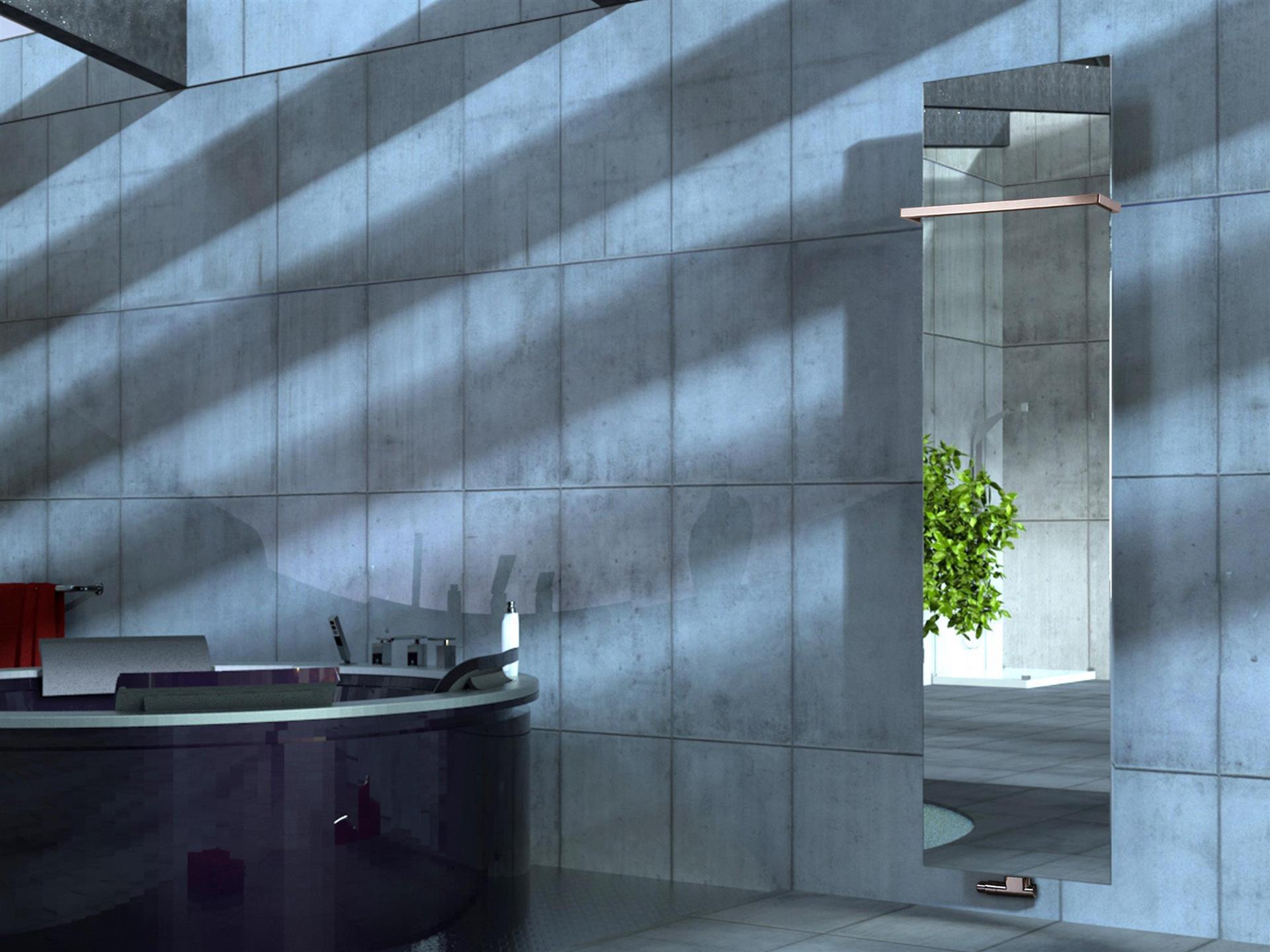 BADHEIZKÖRPER mit Spiegel Design Mirror 3 180x47cm 1118Watt Edelstahl +1 Halter glänzend 15mm SZAGATO Designheizkörper Mittelanschluss Handtuchwärmer