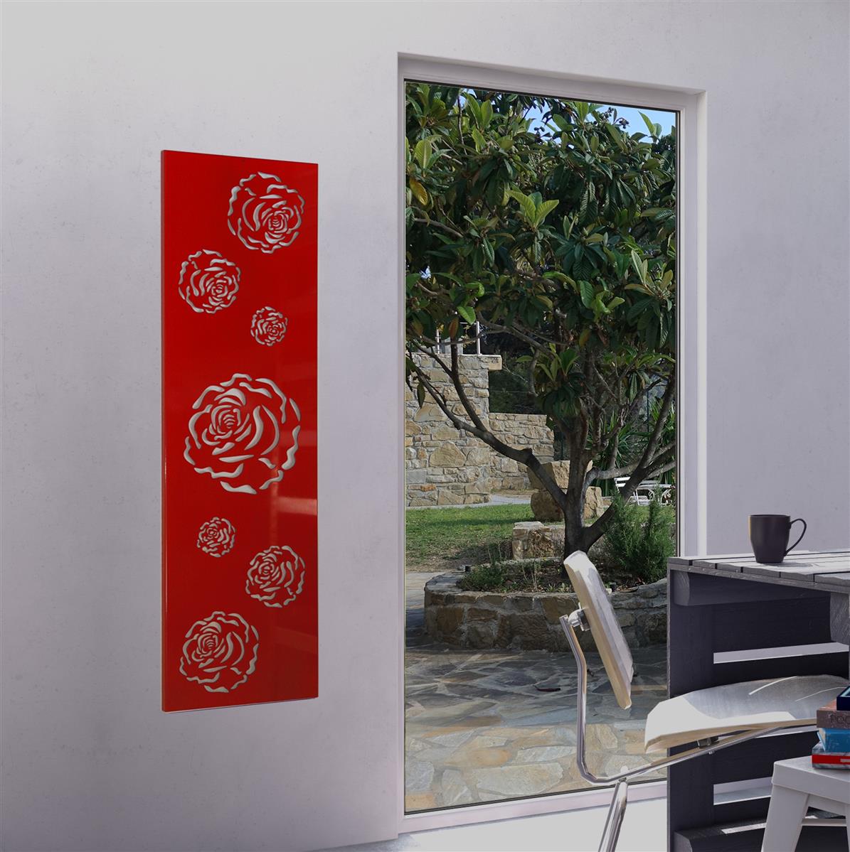 Wandgarderobe Design Rose 140x40cm rot SZAGATO Made in Germany Garderobenpaneel Garderobenleiste Garderobenleisten Flurgarderobe Garderobe Flur