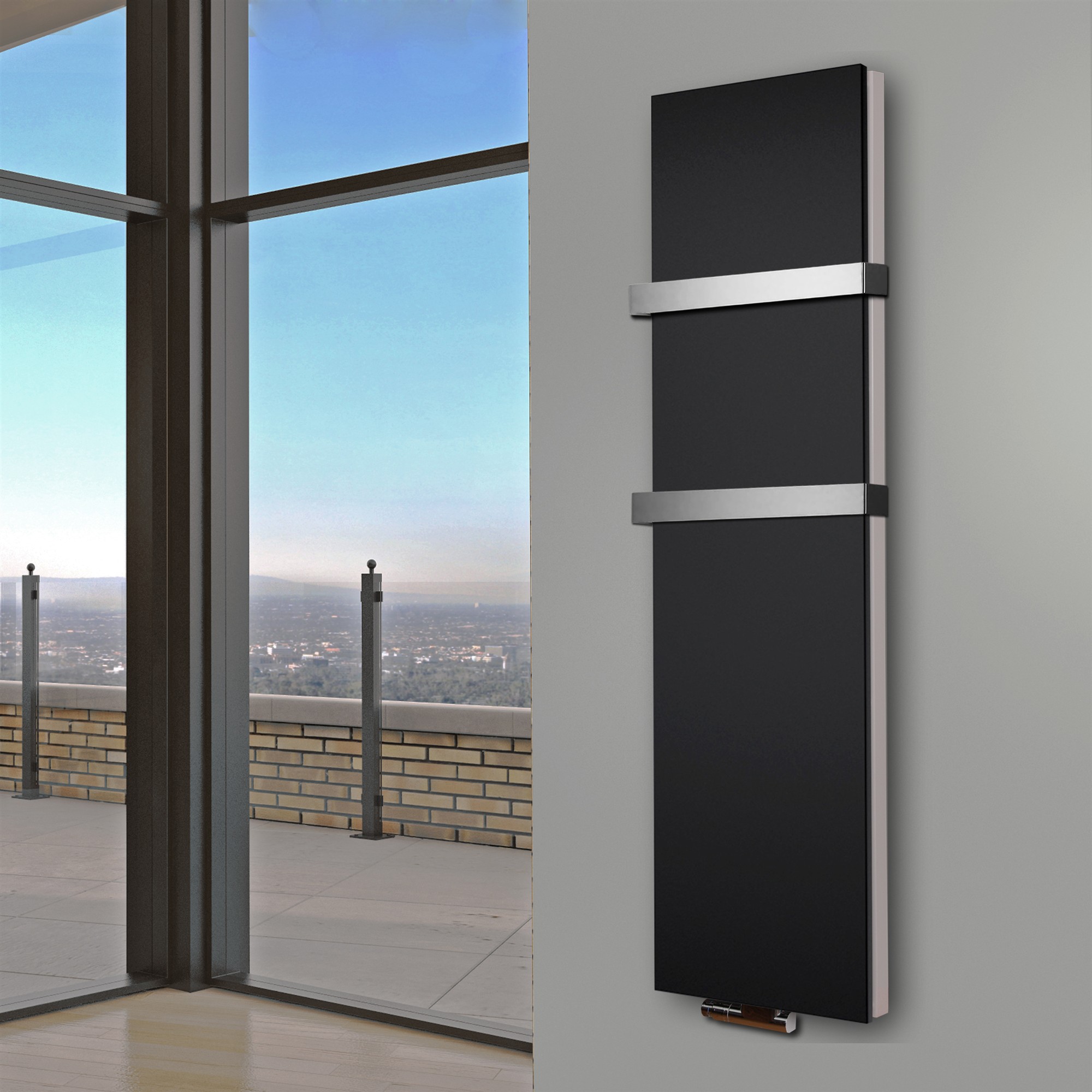 BADHEIZKÖRPER Design Mirror Steel 6 180x47cm 1964 Watt schwarz (+2 Halter 50mm) SZAGATO Designheizkörper Handtuchheizkörper mit Mittelanschluss