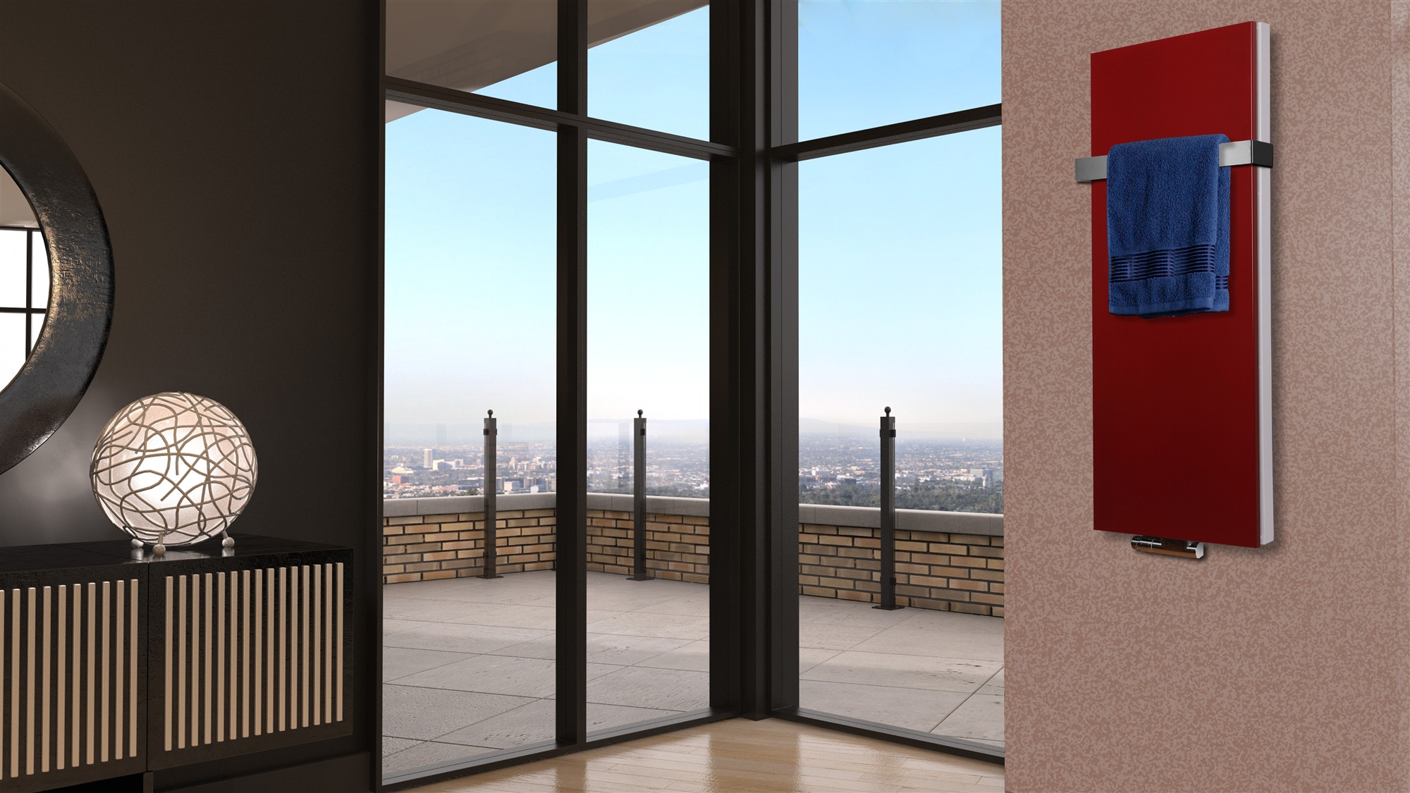 BADHEIZKÖRPER Design Mirror Steel 5 120x47cm 1458 Watt rot +1 Halter 50mm SZAGATO Designheizkörper Handtuchheizkörper Mittelanschluss Handtuchwärmer