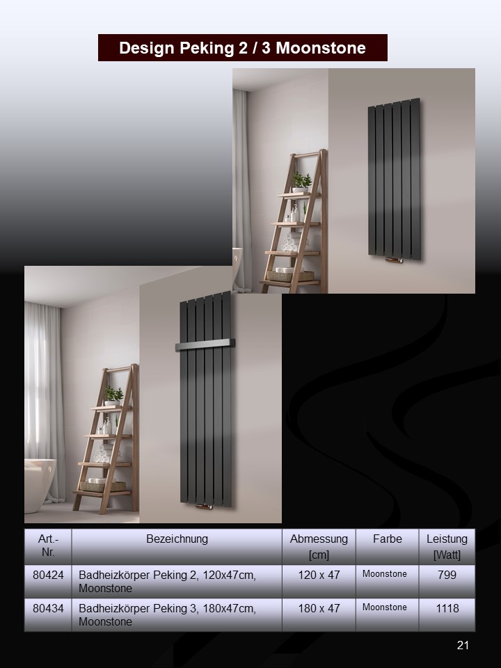 BADHEIZKÖRPER Design Peking 3 180x47cm anthrazit - moonstone (+2 Halter 50mm Hochglanz) SZAGATO Handtuchheizkörper mit Mittelanschluss