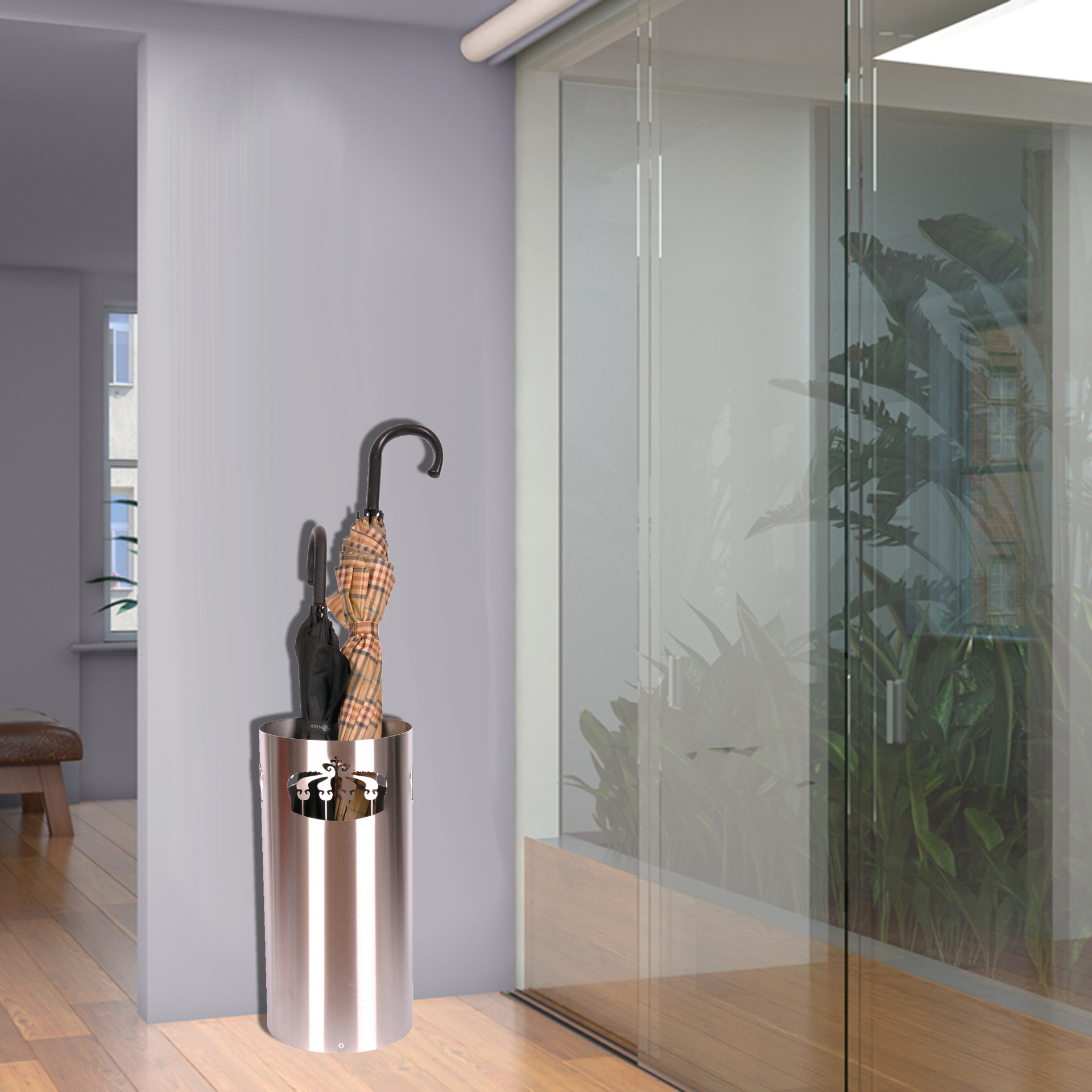 Schirmständer Design Crown 49xØ23cm Edelstahl matt SZAGATO Regenschirmständer Schirmständer große Schirme Schirmhalter moderne Regen-Schirmständer