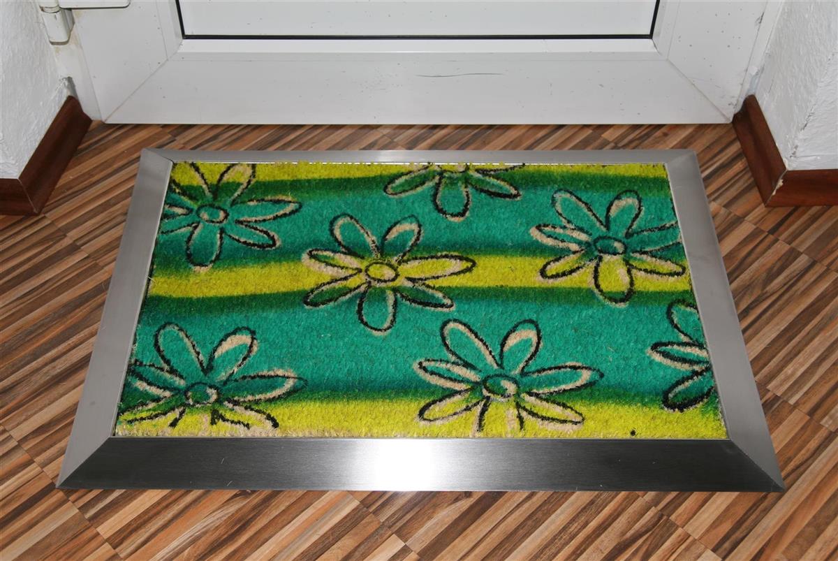 Fußmatte mit Edelstahl-Rahmen 70x50cm Design 30 Blüten grün SZAGATO Fussmatte außen Fussmatte outdoor Fussmatte innen Schuhabstreifer Fussabtreter