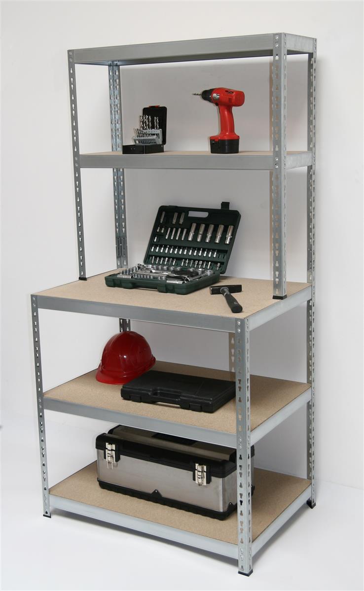 Werkbank Regal 175kg 5 Böden 180x100x60cm verzinkt SZAGATO Werkbank als Regal Werkbänk Metallregal Fachbodenregal Lagerregal Regalsystem