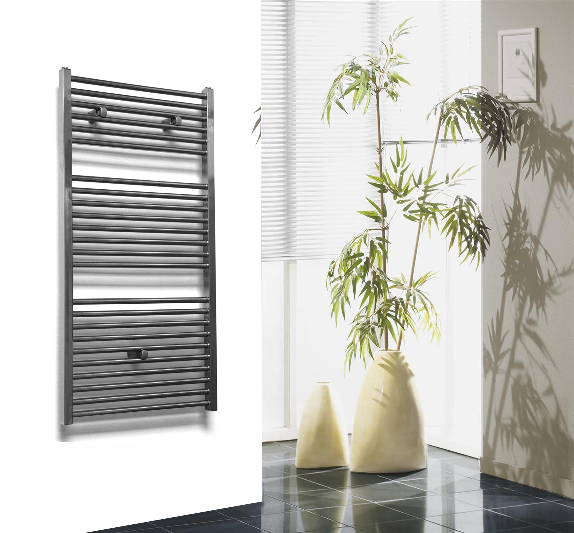 BADHEIZKÖRPER Design Berlin 2 113 x 60cm 791 Watt Edelstahloptik SZAGATO Handtuchheizkörper mit Seitenanschluss Handtuchwärmer mit Seitenanschluss