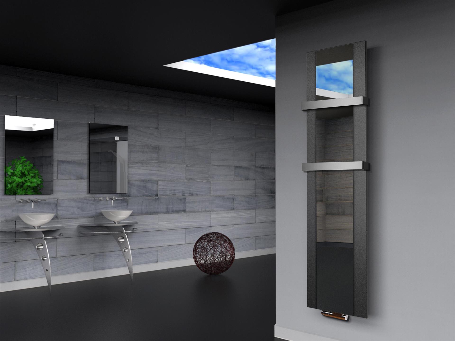 BADHEIZKÖRPER mit Spiegel Design Singapur 3 180x47cm 1118Watt anthrazit - moon +2 Halter 50mm SZAGATO Designheizkörper Mittelanschluss Handtuchwärmer