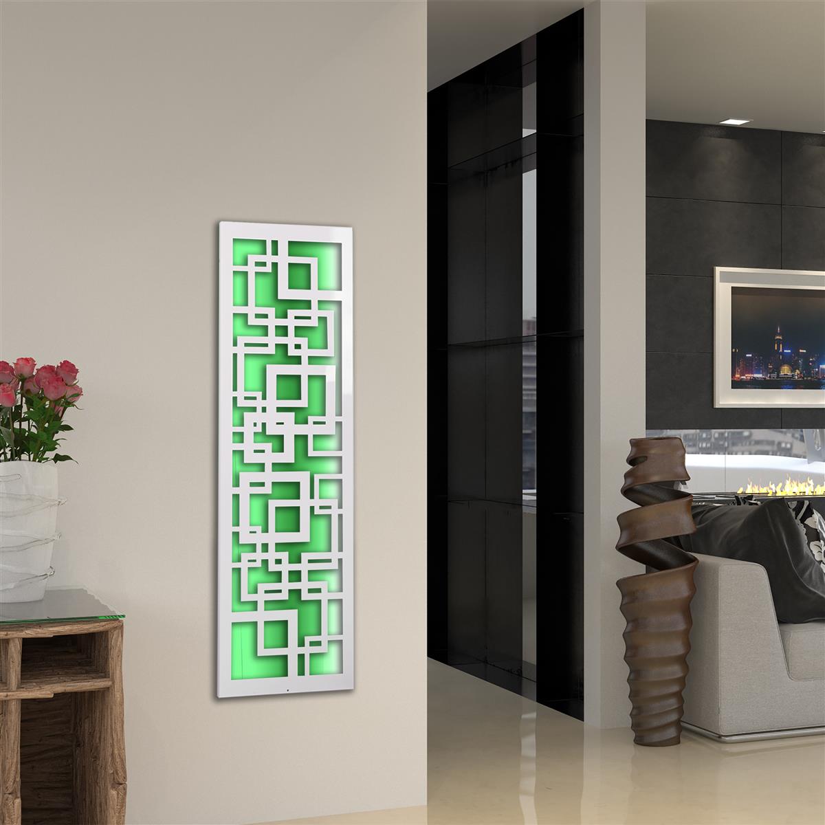Wandgarderobe mit LED Quadrat 140x40cm weiß SZAGATO Made in Germany LED Wandgarderobe weiß Garderobenpaneel Garderobenleiste Flur-Garderobe mit LED