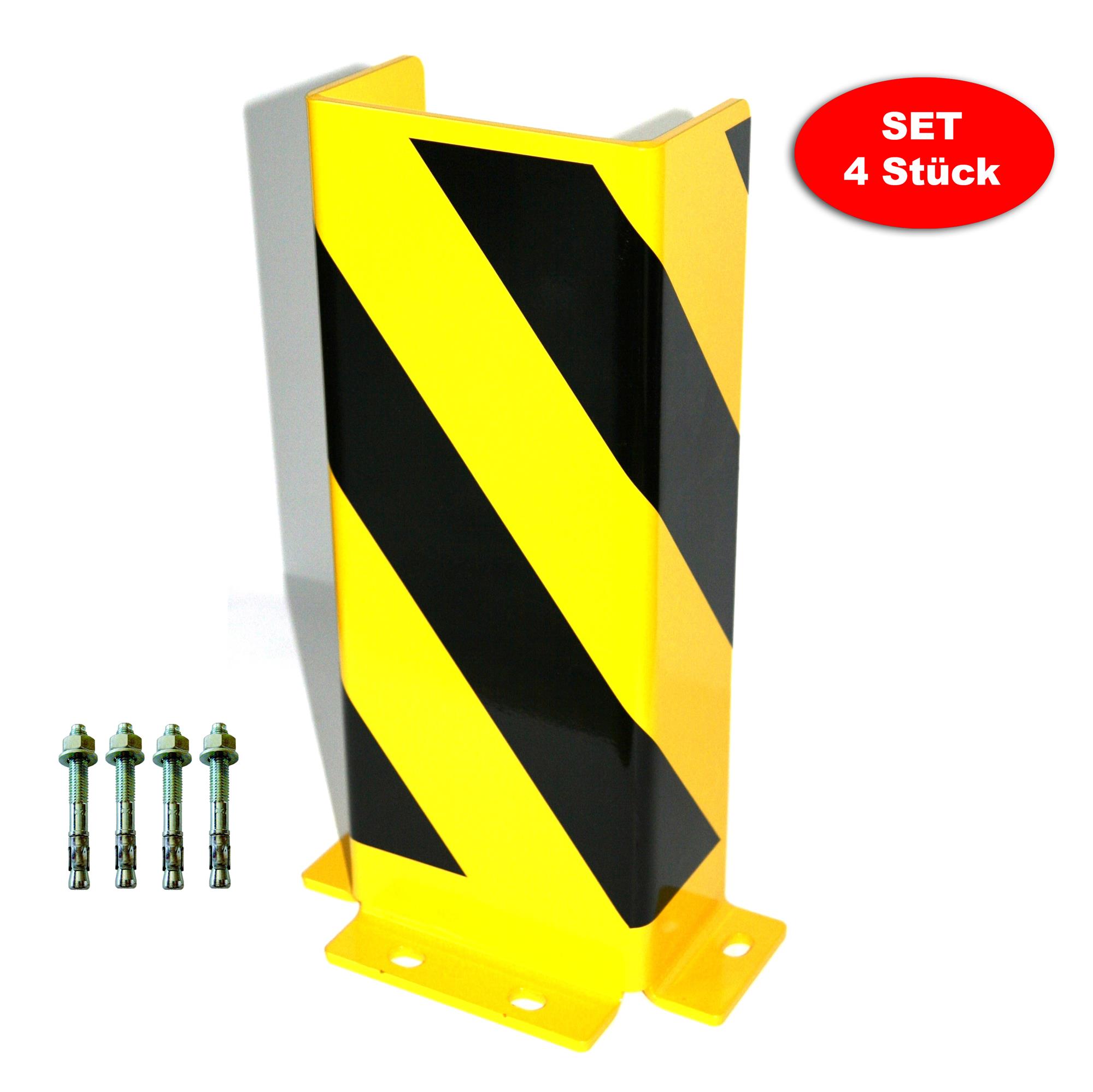 Rammschutz  U-Profil SET (4 Stück) 400x155x240x155x4 mm + 16 x Dübel SZAGATO Regal Anfahrschutz Regale Rammschutzbügel Anfahrschutzecke Rammschutzecke