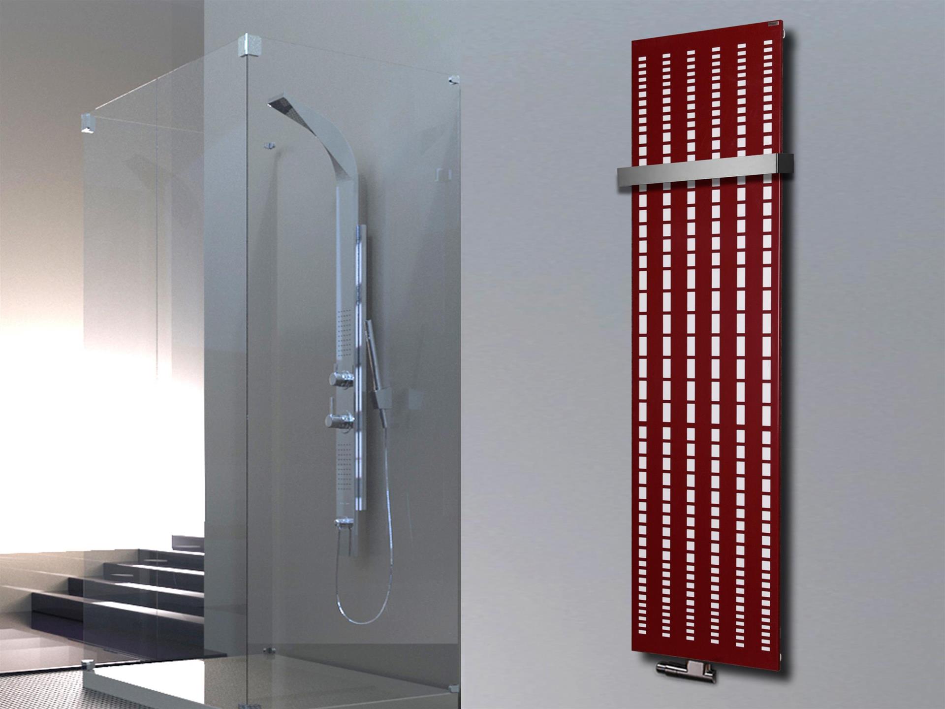 BADHEIZKÖRPER Design broken Mirror 3 180x47cm 1118 Watt rot +1 Halter 50mm SZAGATO Designheizkörper Handtuchheizkörper Mittelanschluss Handtuchwärmer