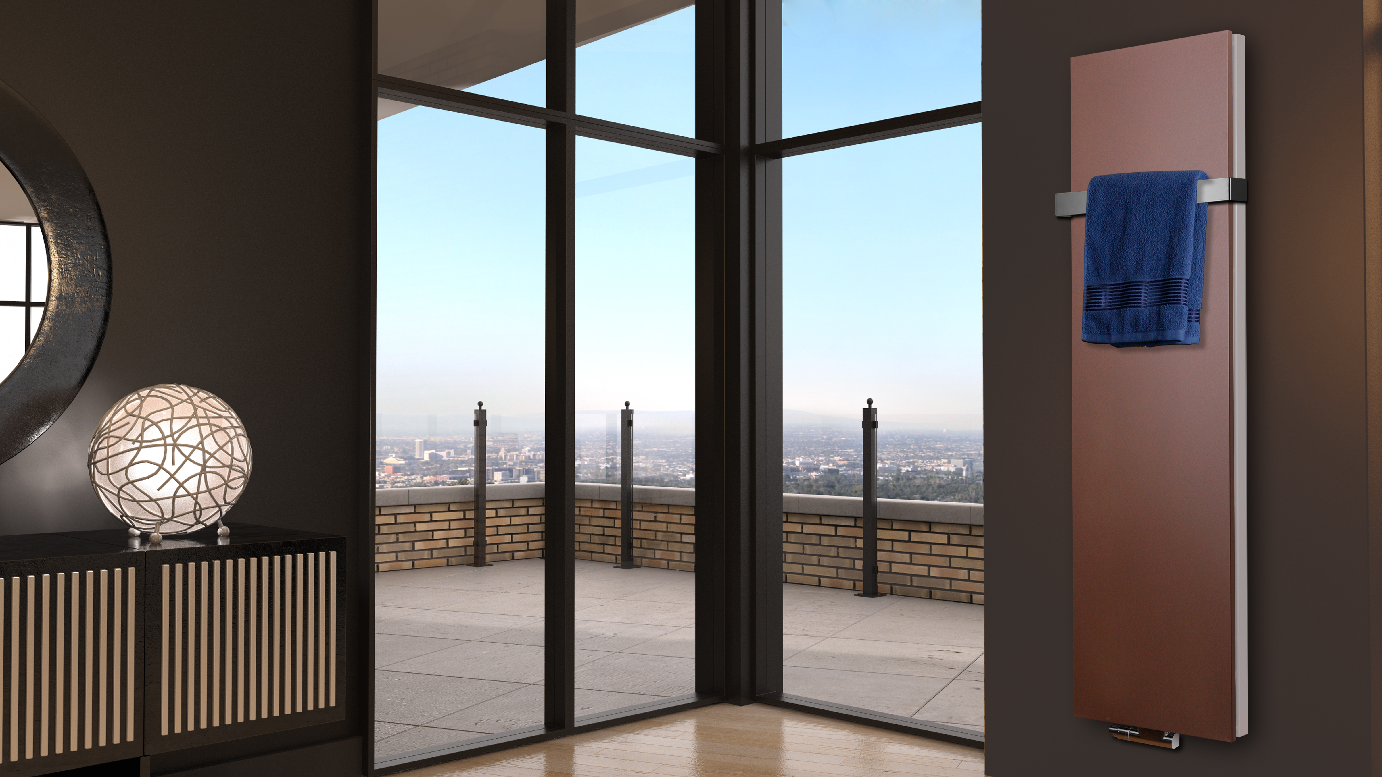 BADHEIZKÖRPER Design Mirror Steel 6 180x47cm 1964Watt braun +1 Halter 50mm SZAGATO Designheizkörper Handtuchheizkörper Mittelanschluss Handtuchwärmer