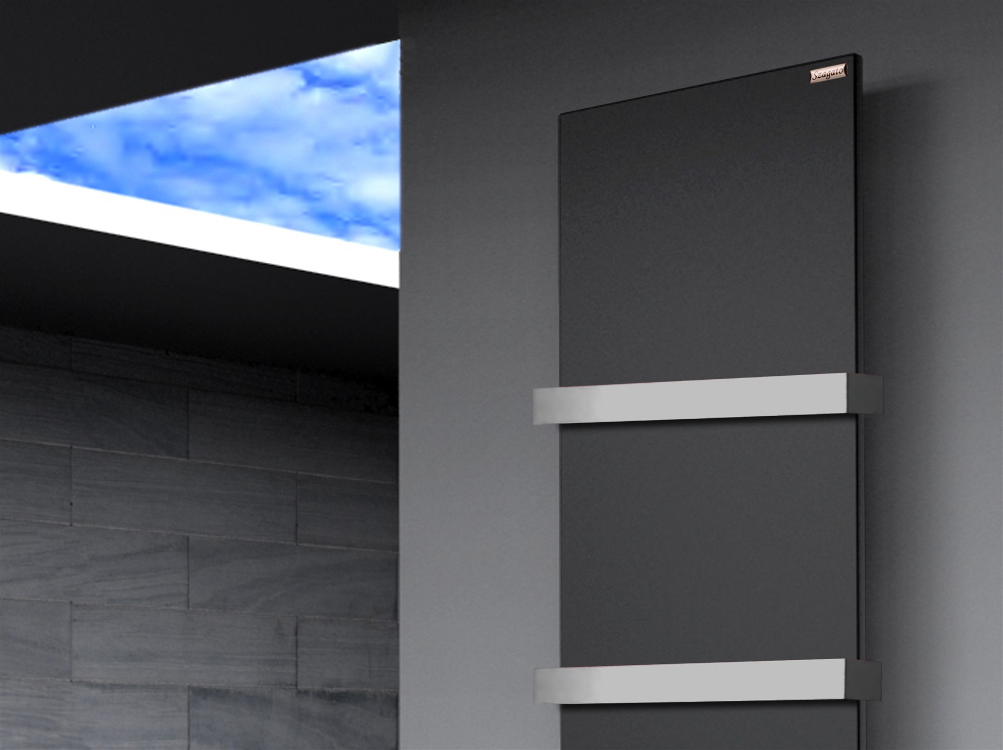 BADHEIZKÖRPER Design Mirror Steel 3 180x47cm 1118 Watt schwarz (+2 Halter 50mm) SZAGATO Handtuchheizkörper mit Mittelanschluss Handtuchwärmer