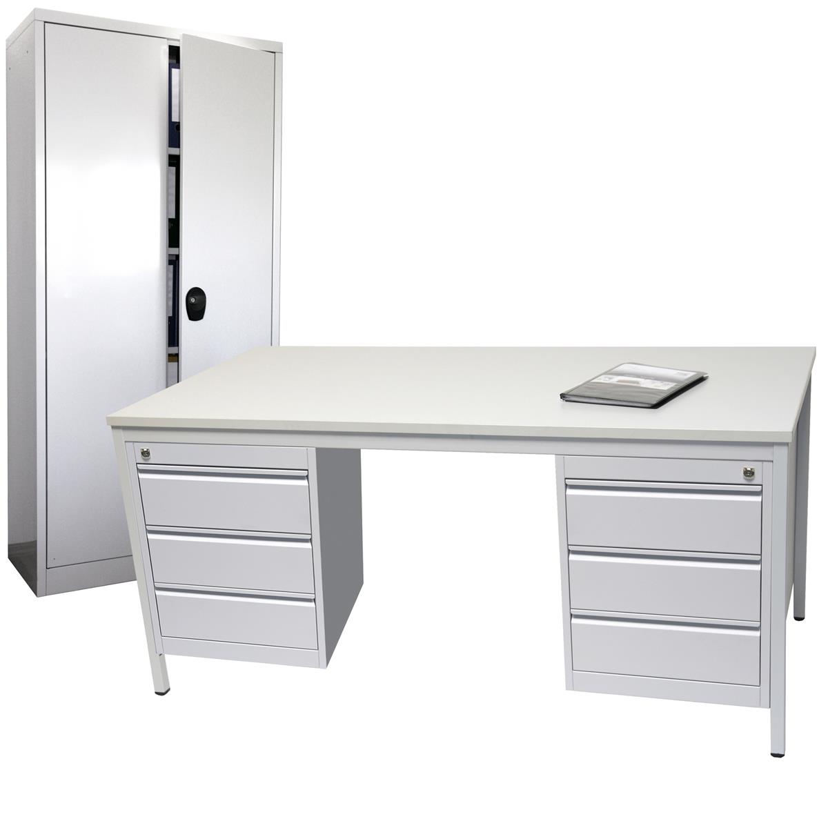 Schreibtisch 180x100cm SET +2x Unterbauschrank Profi 3 Schubl + Stahlschrank 180cm grau SZAGATO Arbeitstisch Bürotisch Druckertisch Schreibti günstig