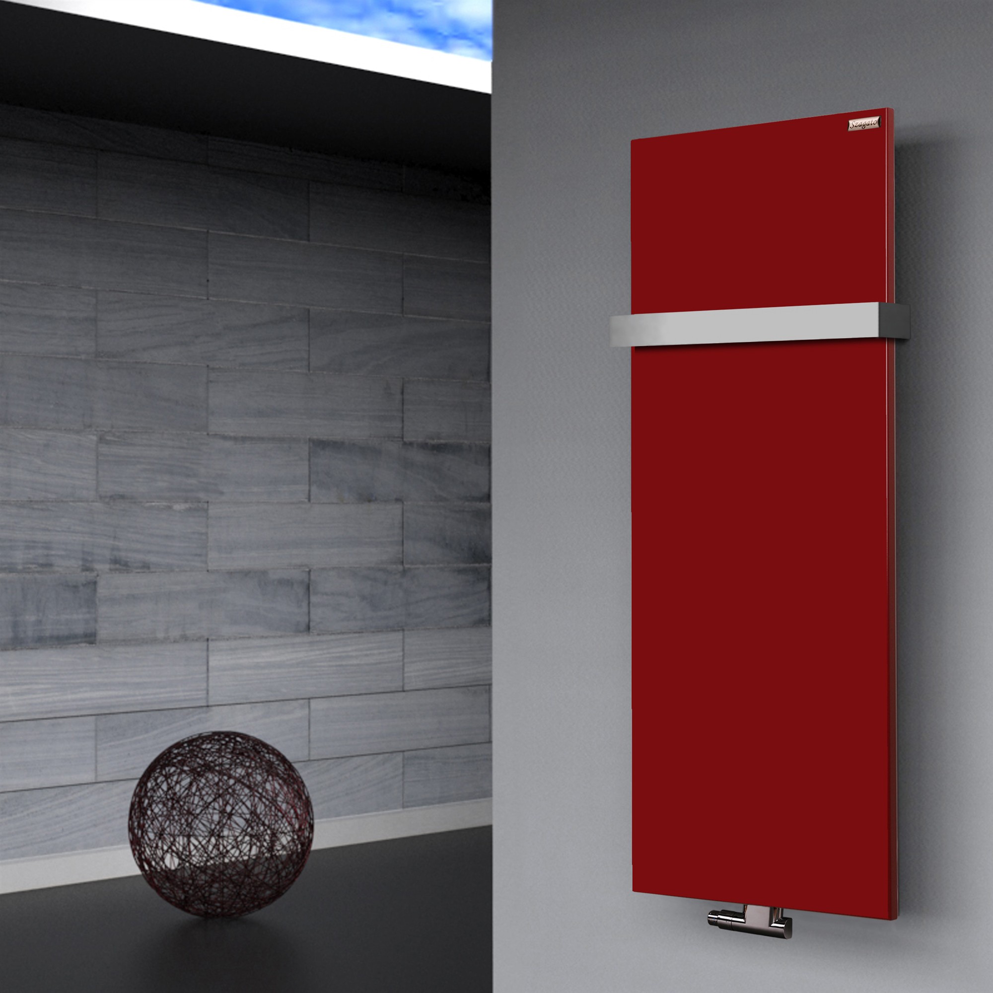 BADHEIZKÖRPER Design Mirror Steel 2 120x47cm 799 Watt rot (+1 Halter 50mm) SZAGATO Designheizkörper Handtuchheizkörper Mittelanschluss Handtuchwärmer
